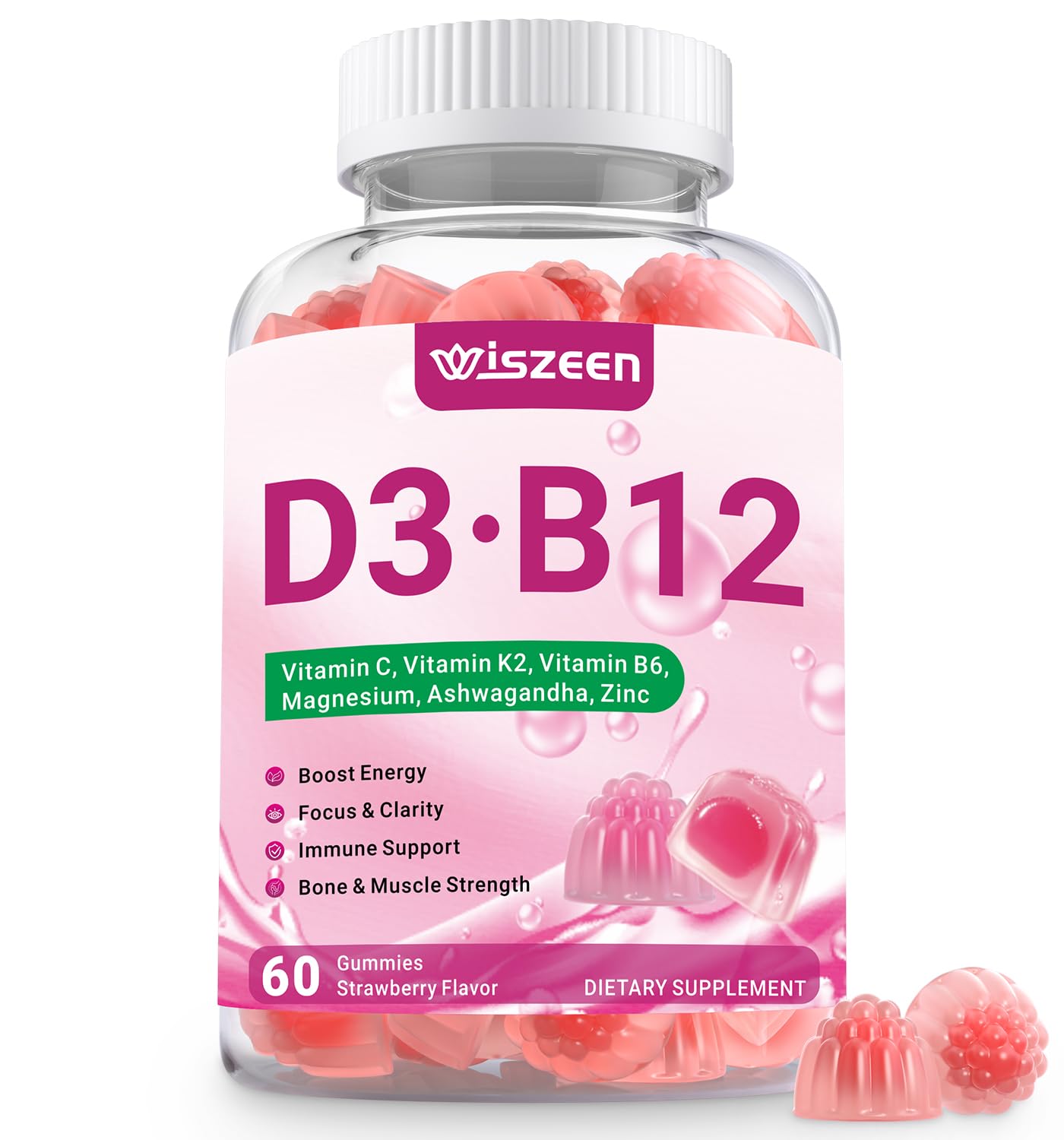 Wiszeen Vitamin D3 B12 Gummies 60 Count