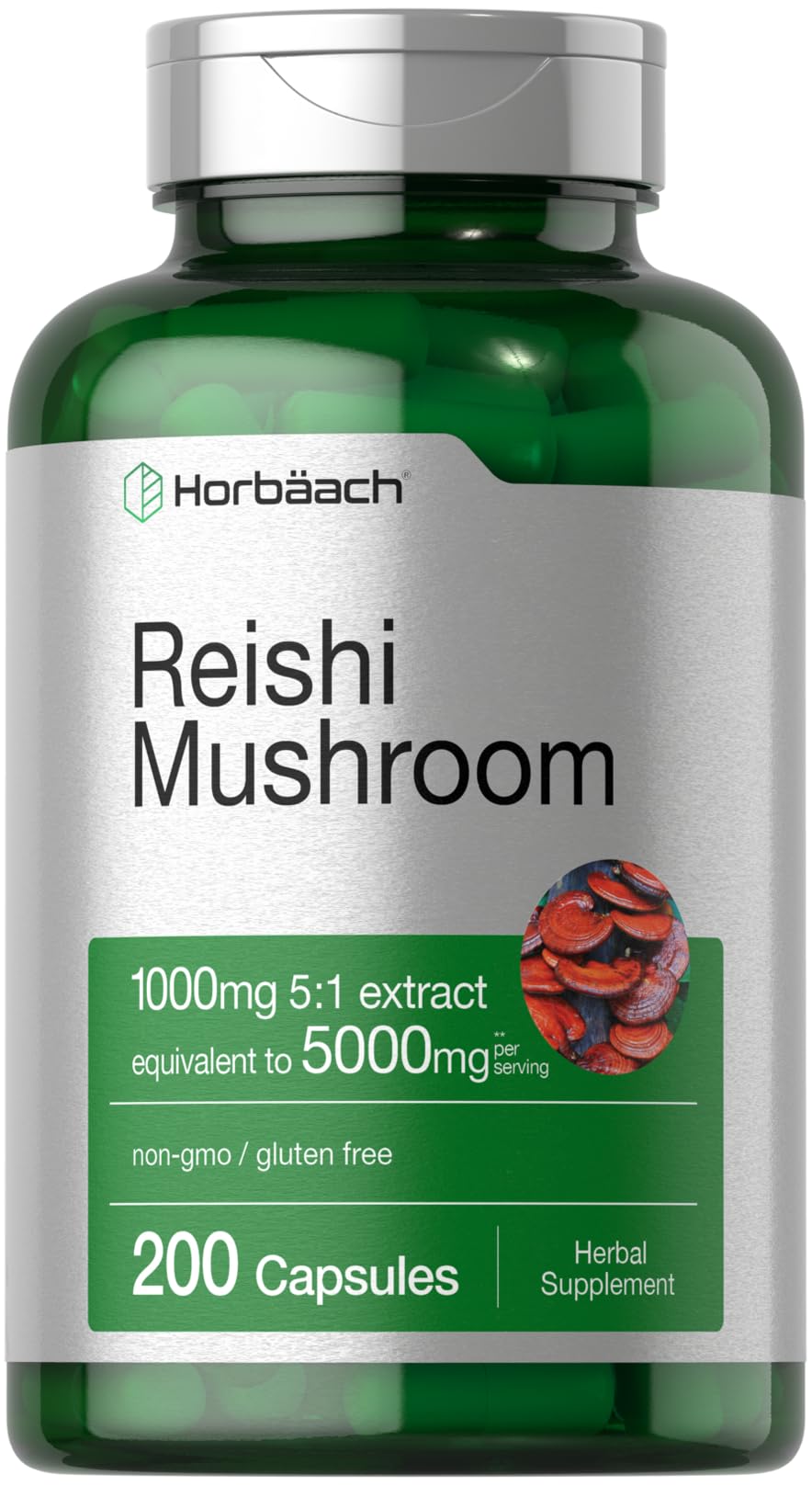 Horbäach Reishi Mushroom Capsules 200 Count