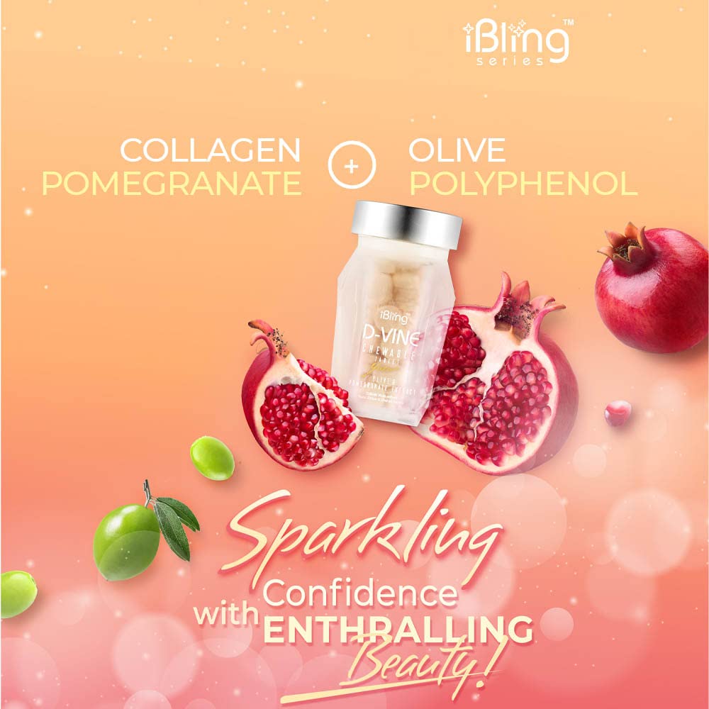 WELLOUS Ibling D-Vine Anti Aging Pomegranate Extract Chewable Collagen Tripeptides Glowing Skin, Firming, Anti-Aging 60 Tablets