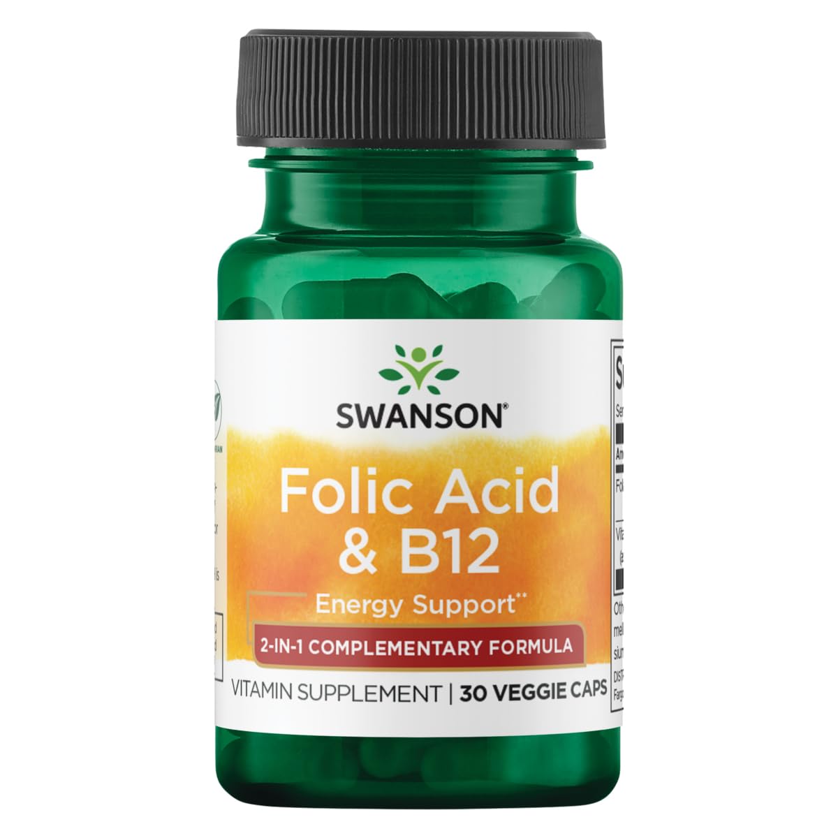 Swanson Folic Acid & Vitamin B-12 Veg Capsules, 30 Capsules