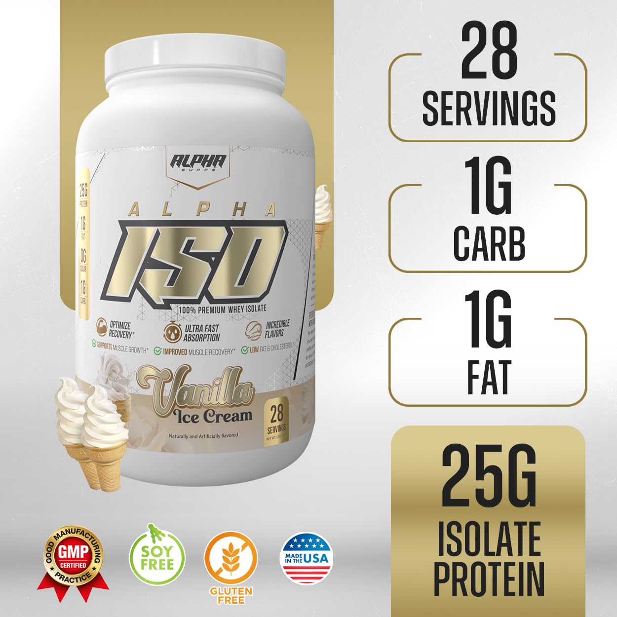 Alpha Supps ISO Low Carb 100% Whey Protein Isolate Powder, 32 Servings
