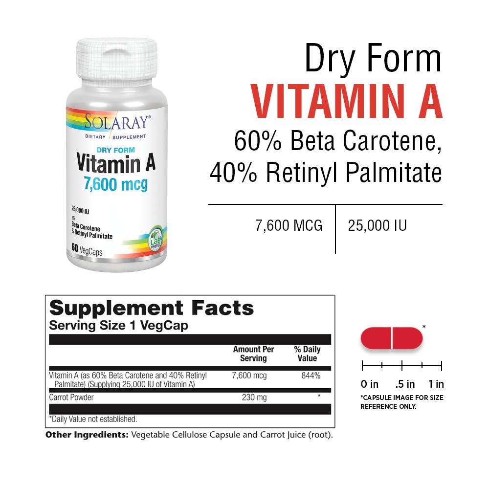 Solaray Vitamin A 7500 mcg Capsule, 60 Count