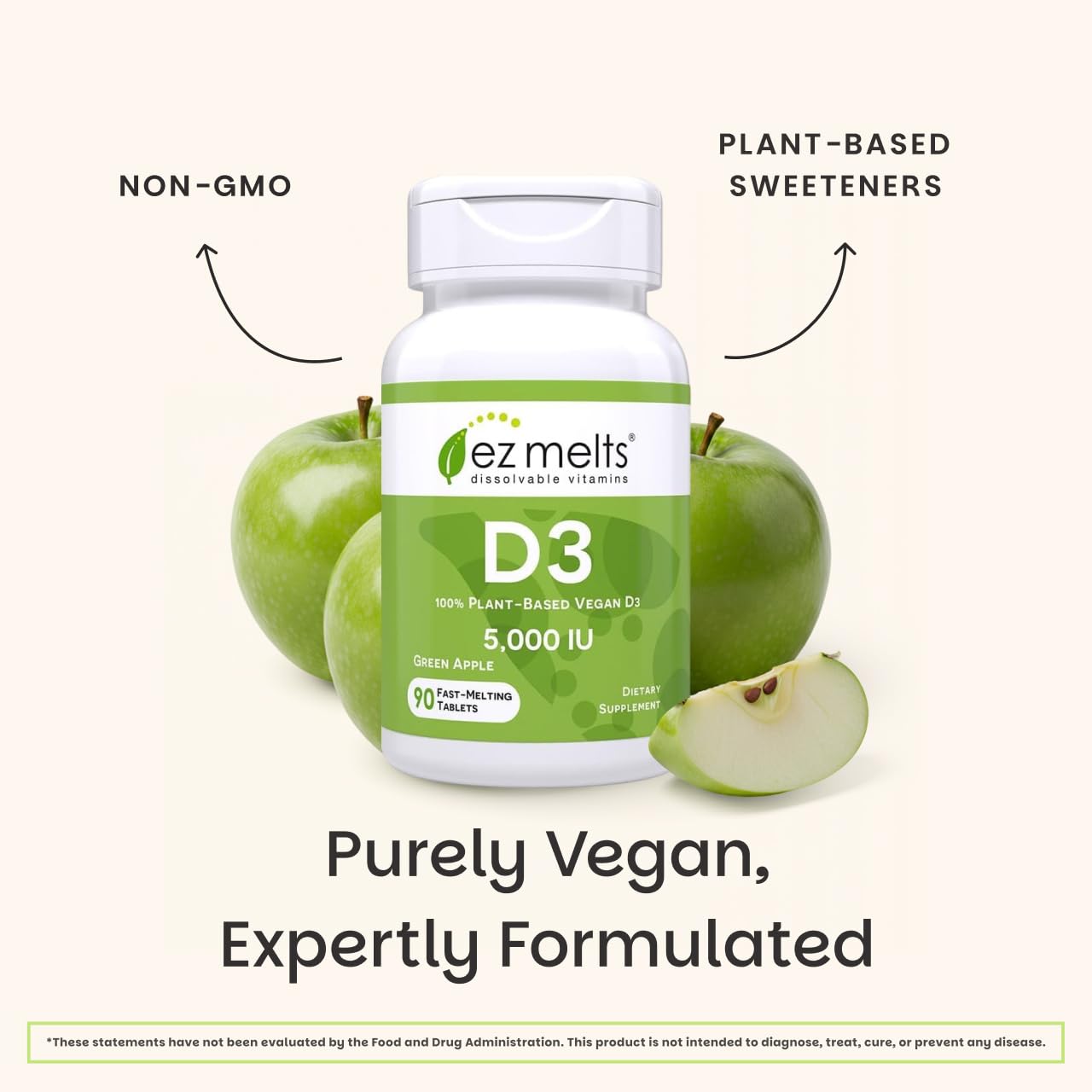 EZ Melts Vitamin D3 5000 IU Dissolvable Tablets, 180 Tablets