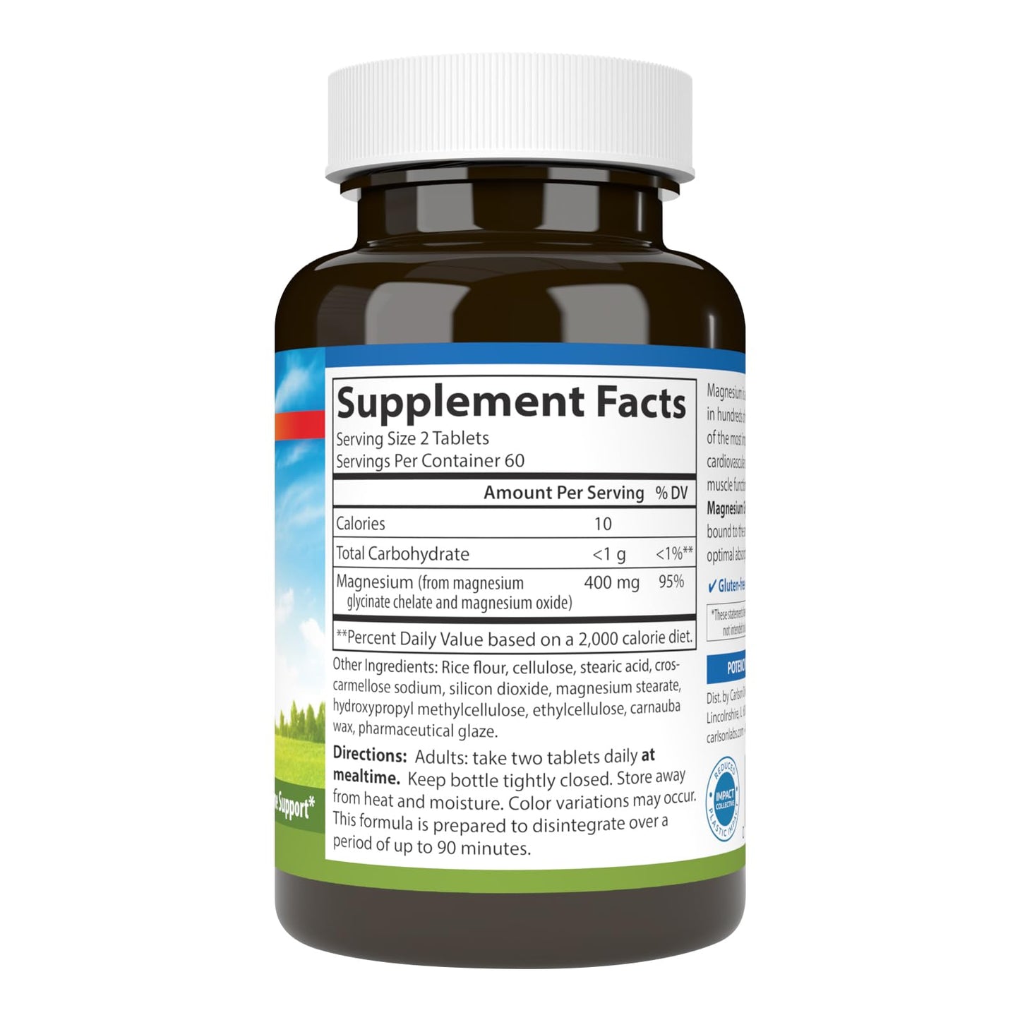 Carlson Chelated Magnesium Glycinate 400 mg Tablet, 120 Tablets