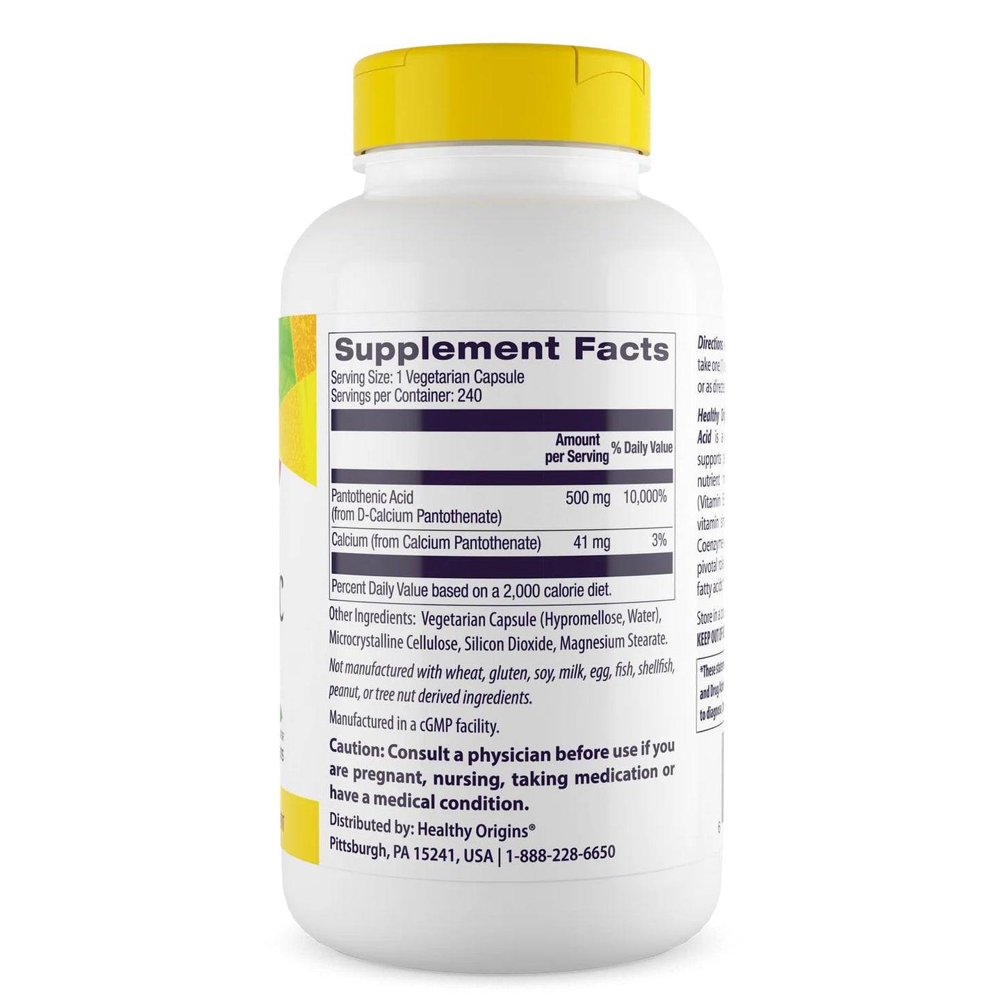 Healthy Origins Vitamin B5 Pantothenic Acid 500 mg Capsules, 240 Count