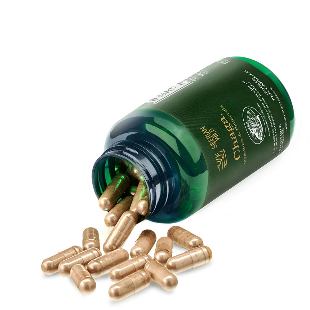 Siberian Wild White Chaga Mycelium Primordia Mushrooms Capsules 90 Capsules