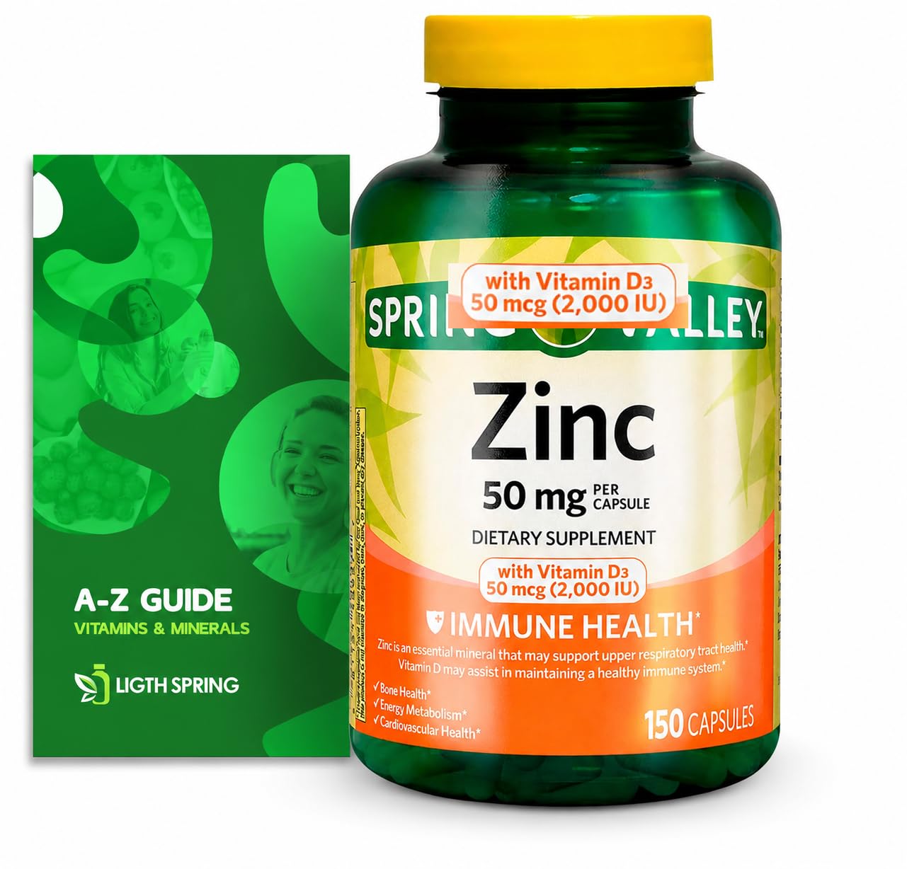 LightSpring Zinc Supplement 50mg with Vitamin D3 50 mcg (2,000 IU) Capsule 150 Count