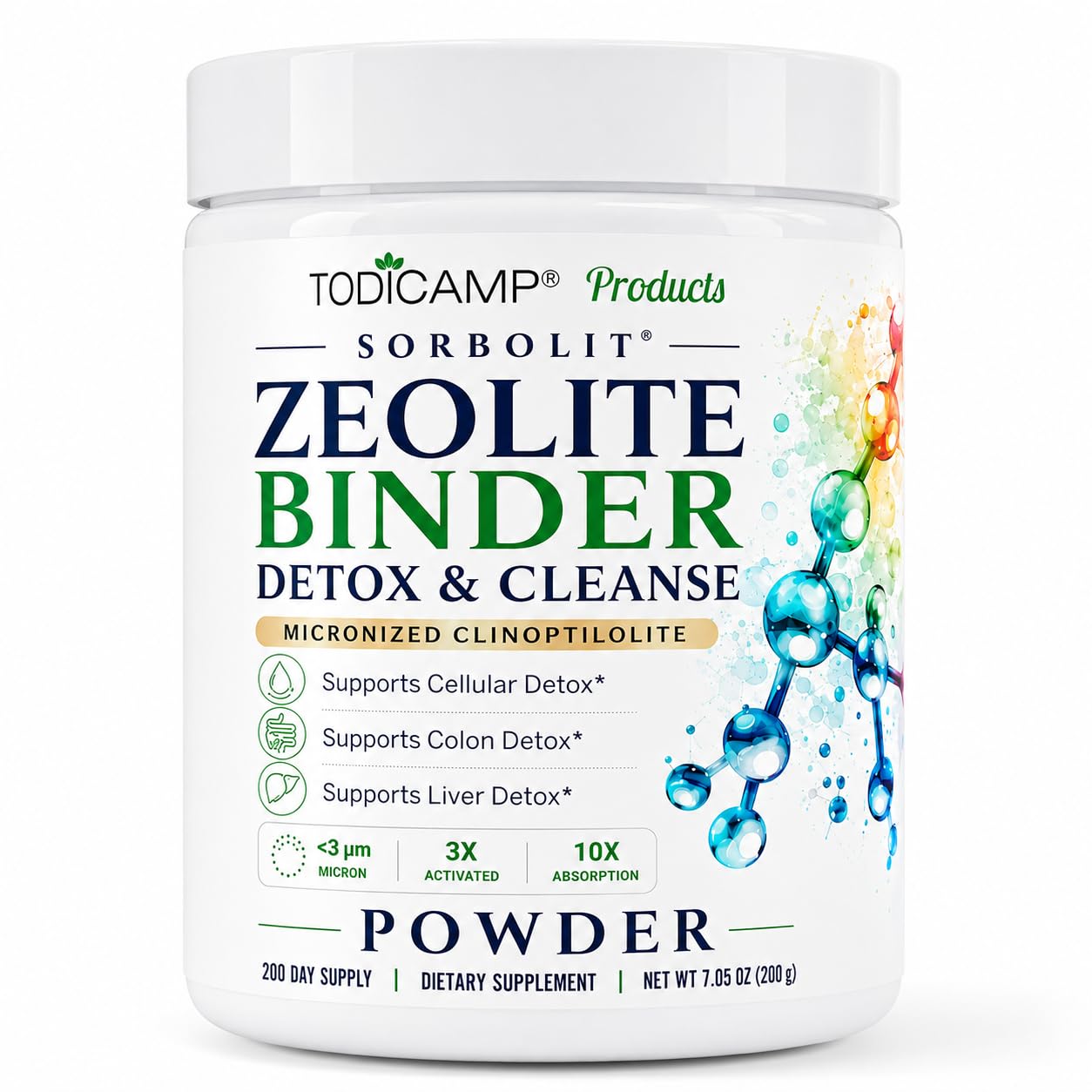 TODICAMP Zeolite Detox for Adults Sorbolit - Zeolite Clinoptilolite for Deep Full Body Detox, Gut Cleanse, Cellular and Liver Detox Powder 7.05 oz