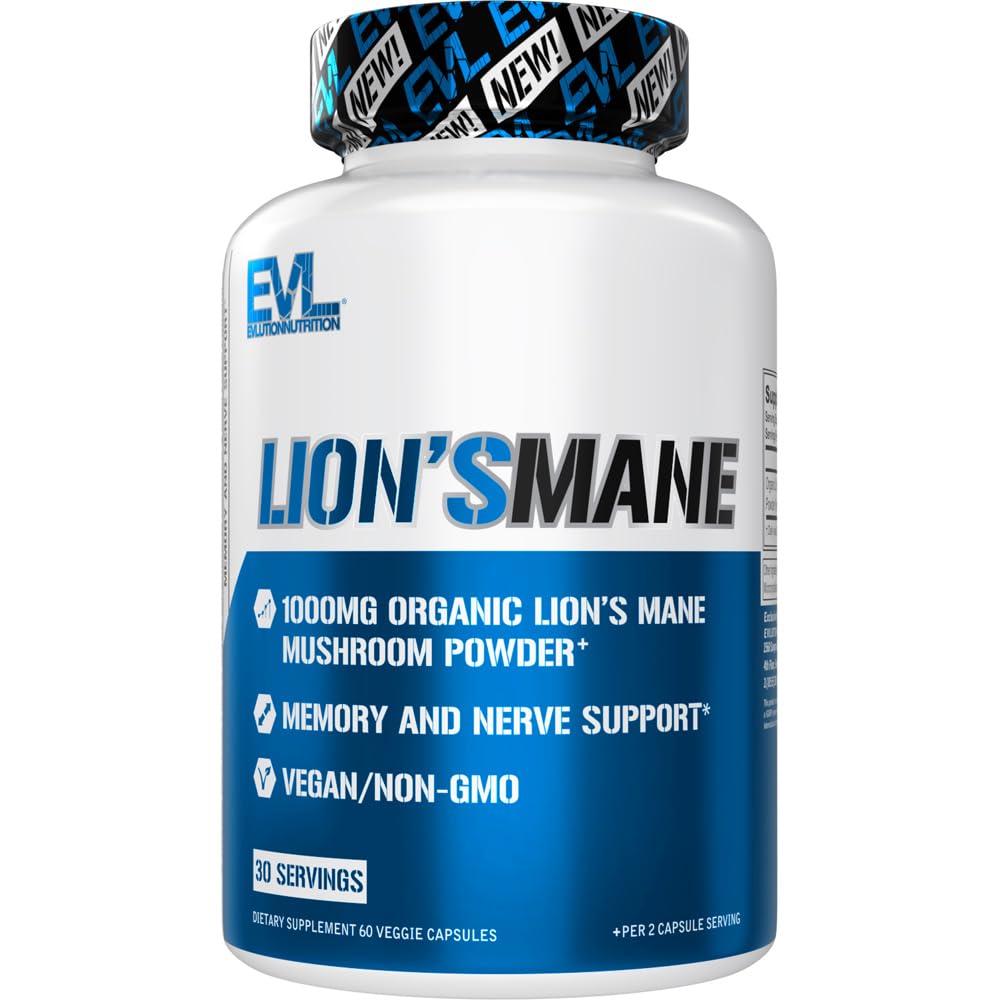 Evlution Organic Lions Mane Mushroom Supplement Capsules, 60 Count