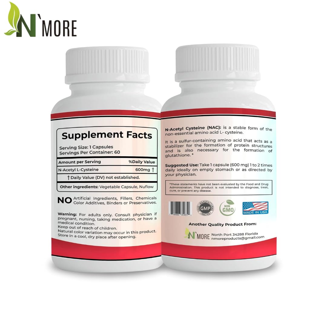 N'More N-Acetyl-Cysteine (NAC) 600mg Capsule, 60 Veggie Capsules