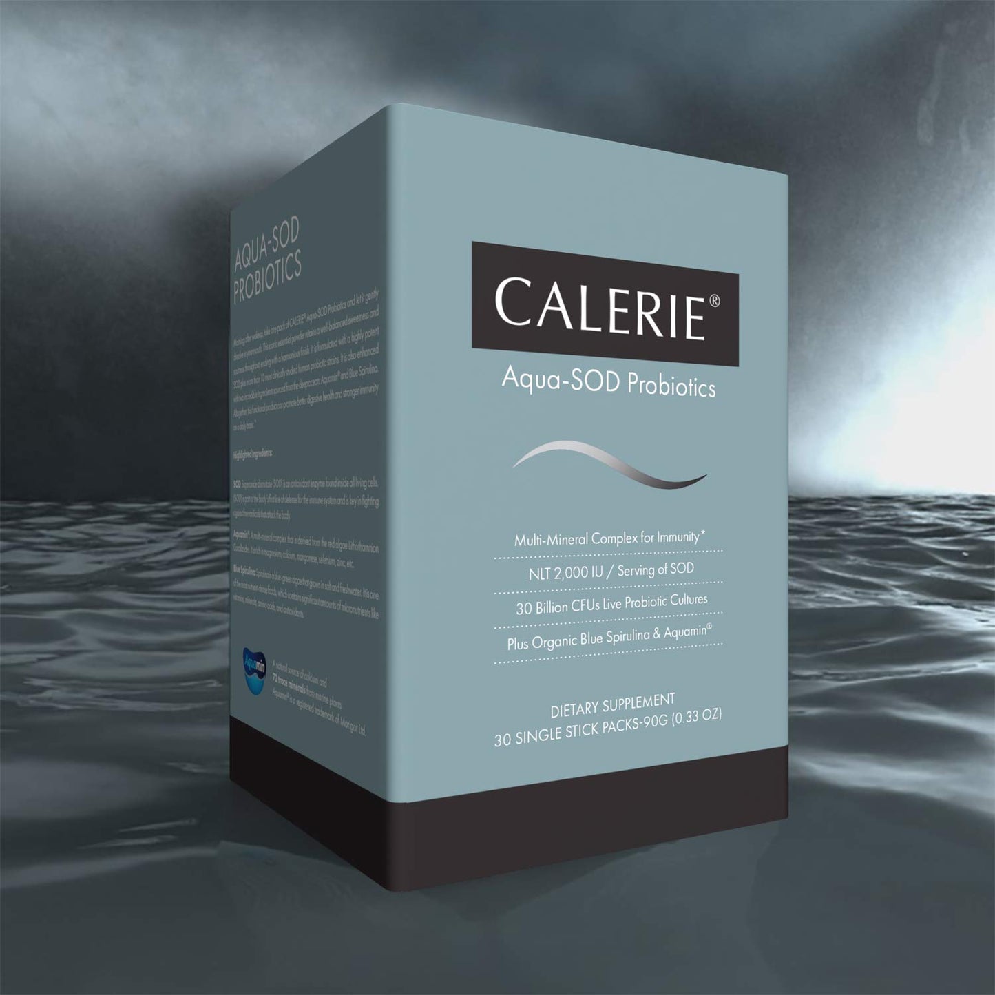 Calerie Aqua-SOD Probiotics Powder – NLT 2,000IU Per Serving, Multi-Mineral Complex for Immunity, Health for Better Vitality, Anti-Aging, Plus Organic Blue Spirulina & Aquamin, Pack of 30