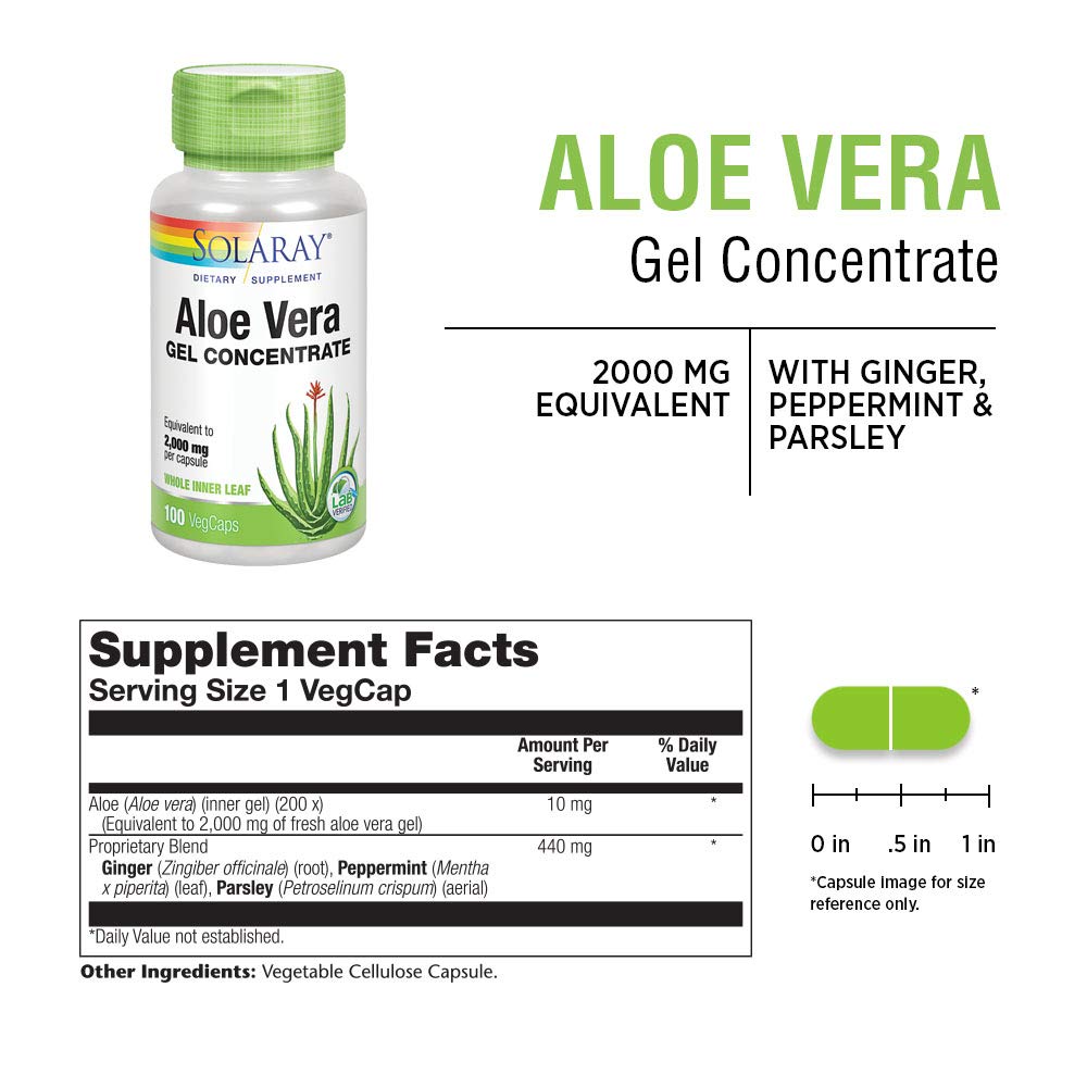 Solaray Aloe Vera Gel 2000mg Capsules, Pack of 2