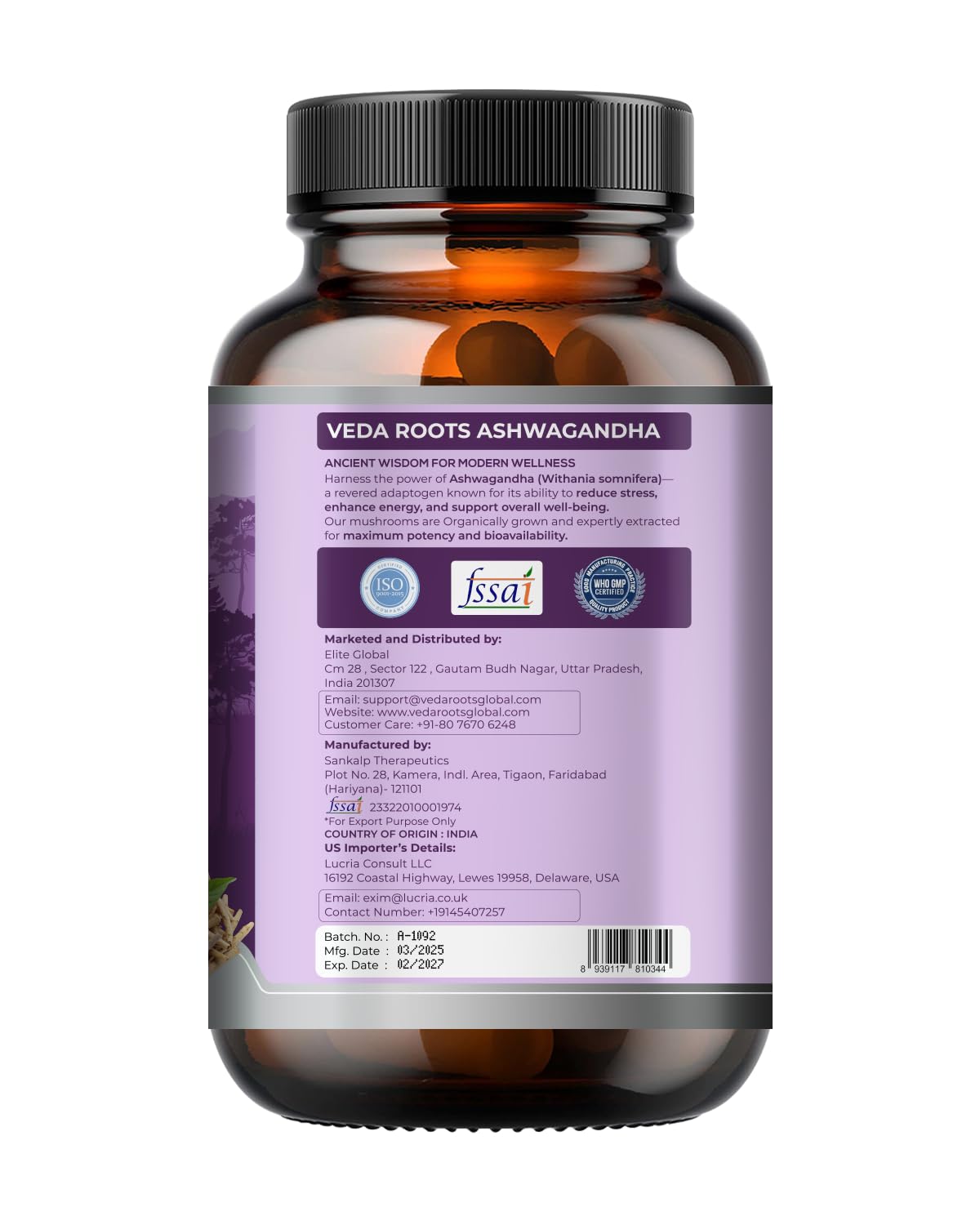 VEDA ROOTS Ashwagandha KSM 66 Capsule, 60 Capsules
