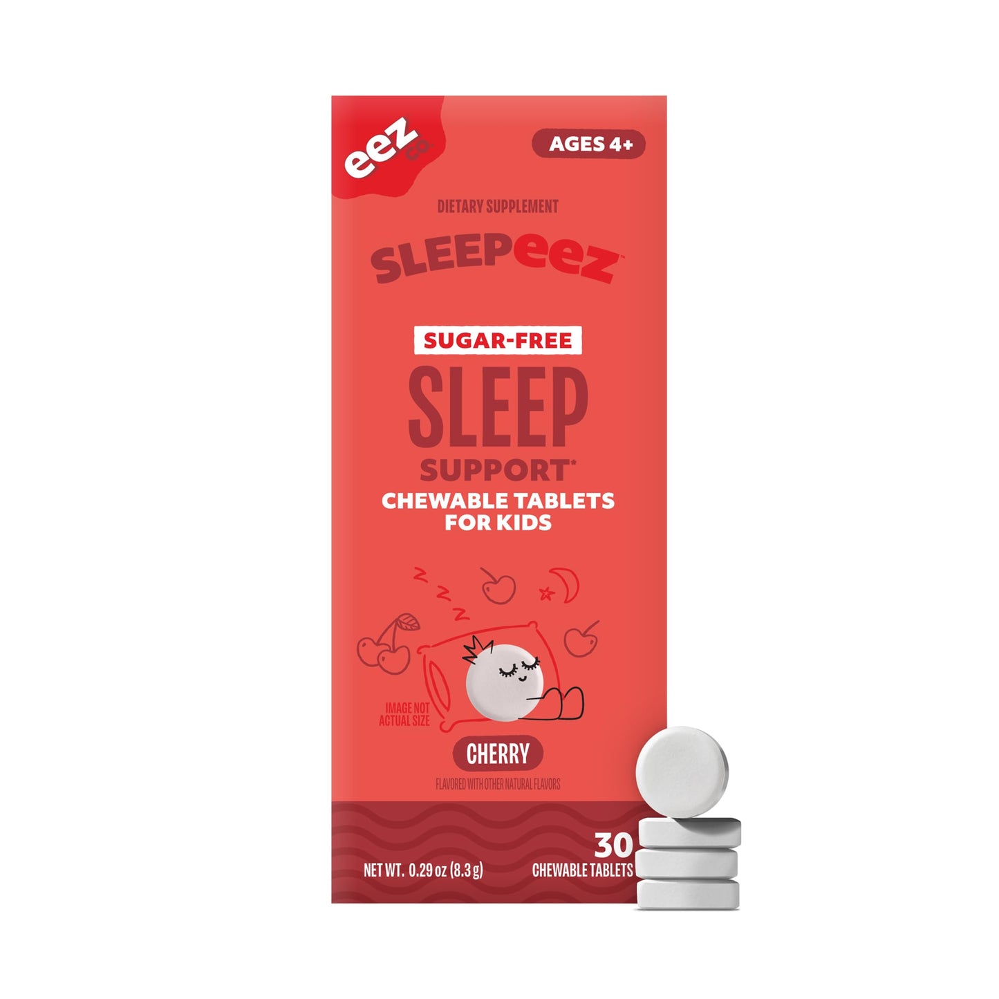 Lolleez Sleepeez Kids Sugar-Free 1mg Melatonin Chewable Tablets, Cherry Flavor, 30 Count