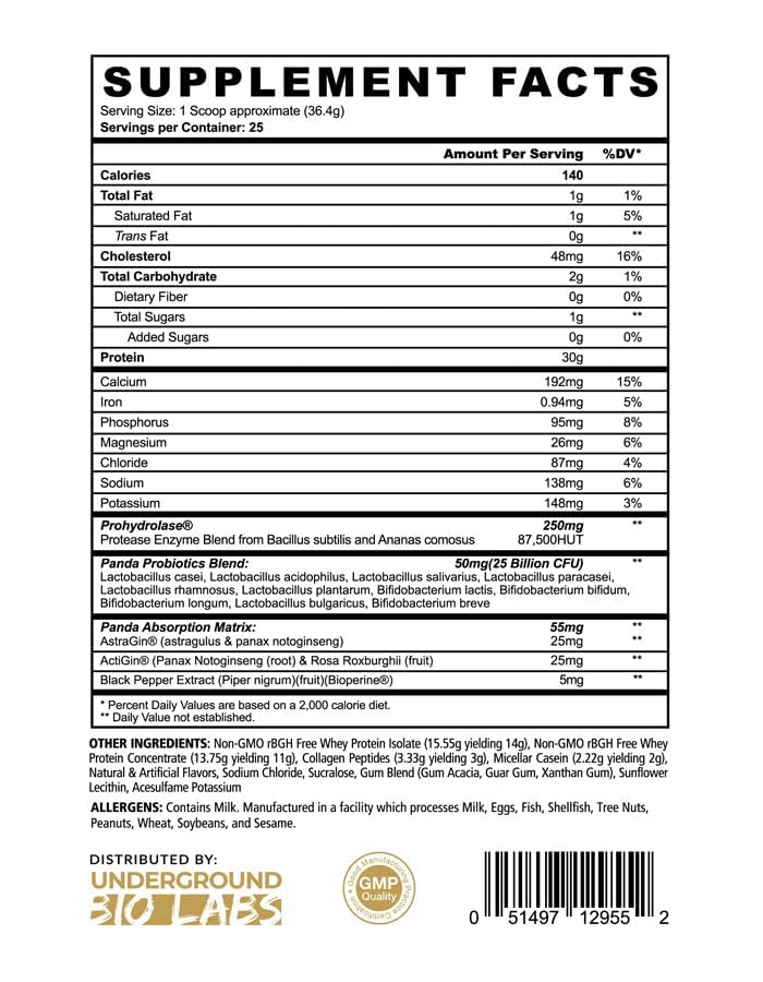 Underground Bio Labs Panda Fuel Premium Protein Whey Protein Powder, 40 Servings, 2.5 Pound, Cookies & Cream