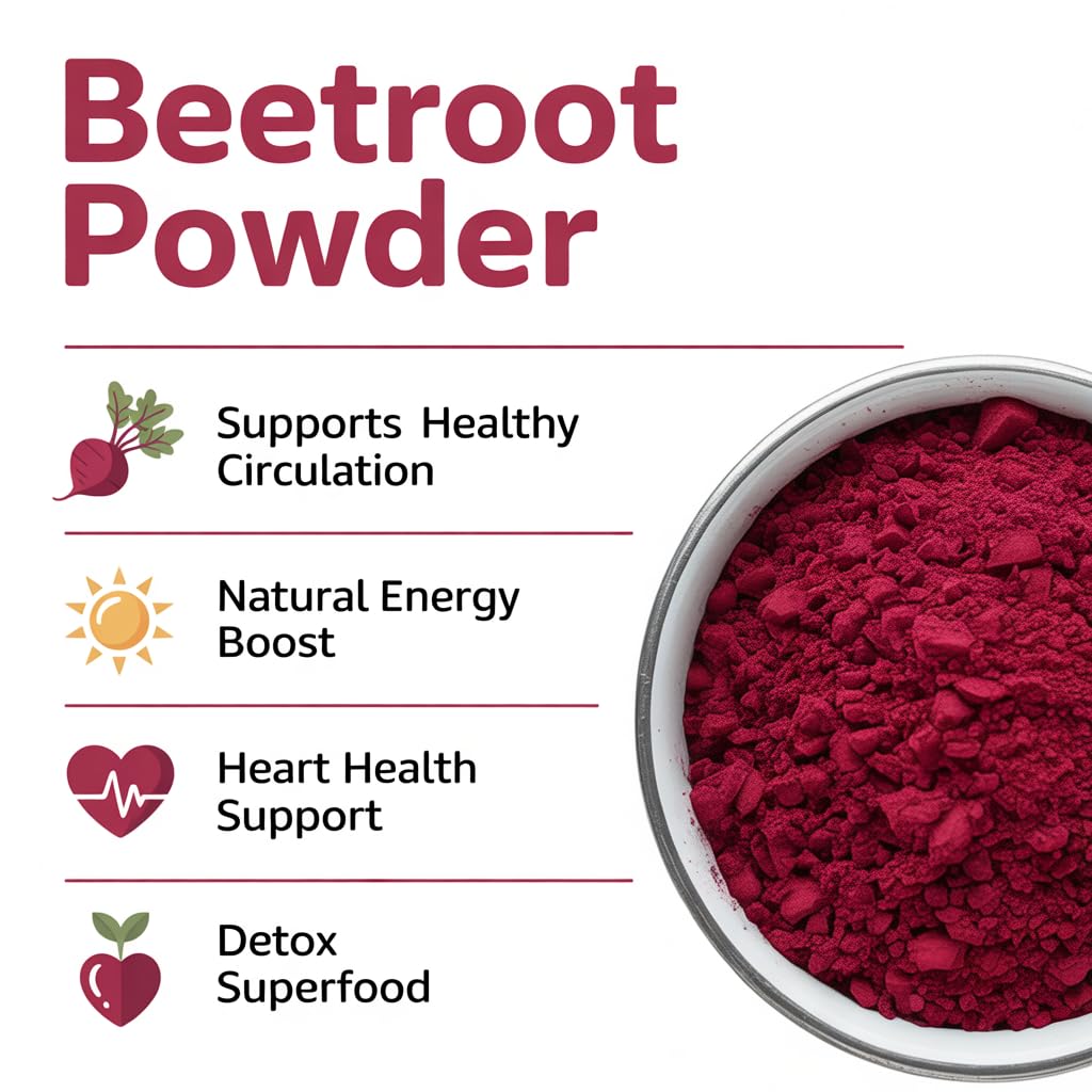 OMASHMA Organic Beet Root Powder Nitric Oxide Supplement for Heart Health, Vegan Beet Juice Superfood, Gluten Free Non-GMO, 8 Ounce