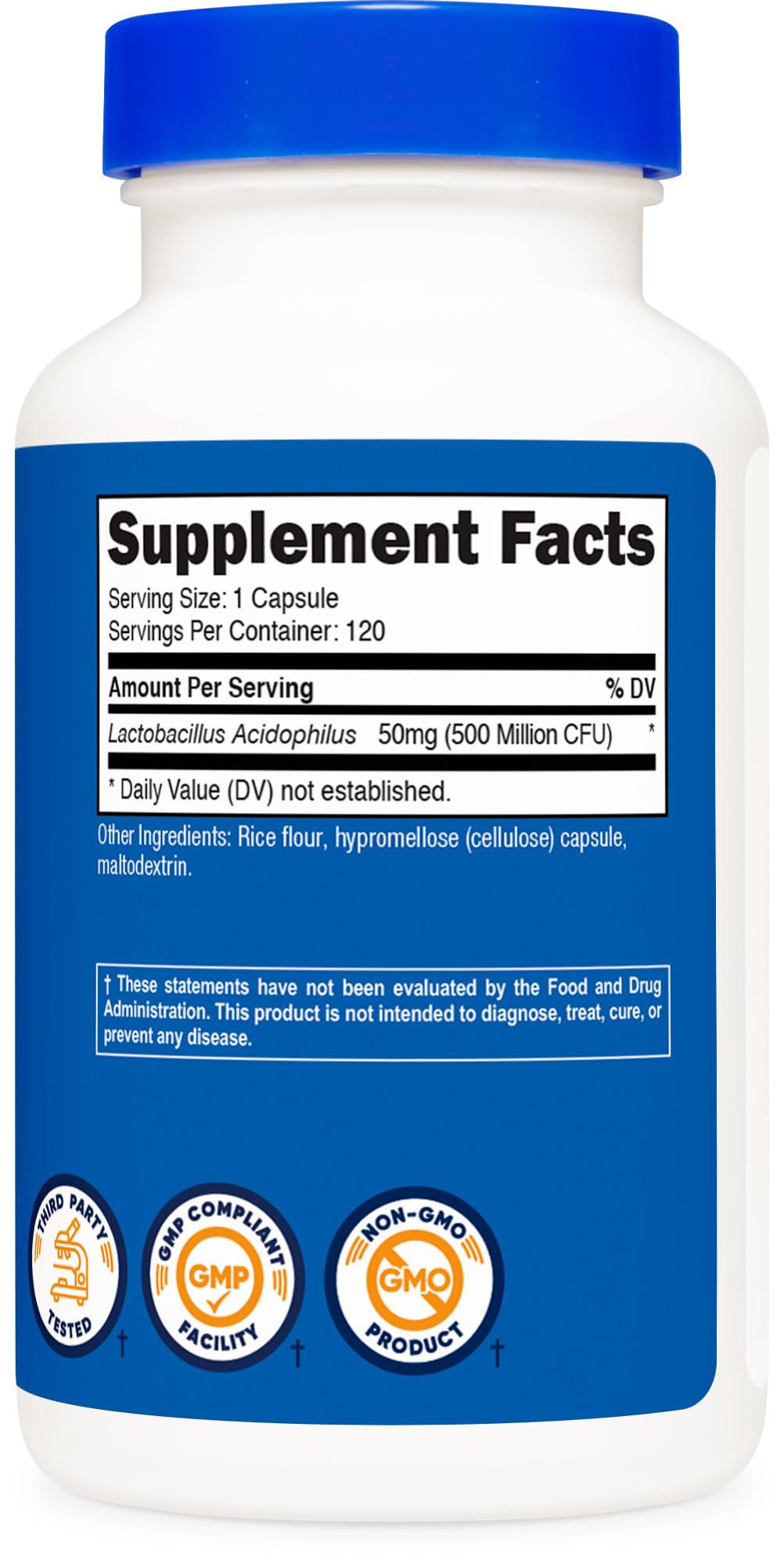 Nutricost Lactobacillus Acidophilus 500 Million CFU Per Serving Capsule, 120 Count