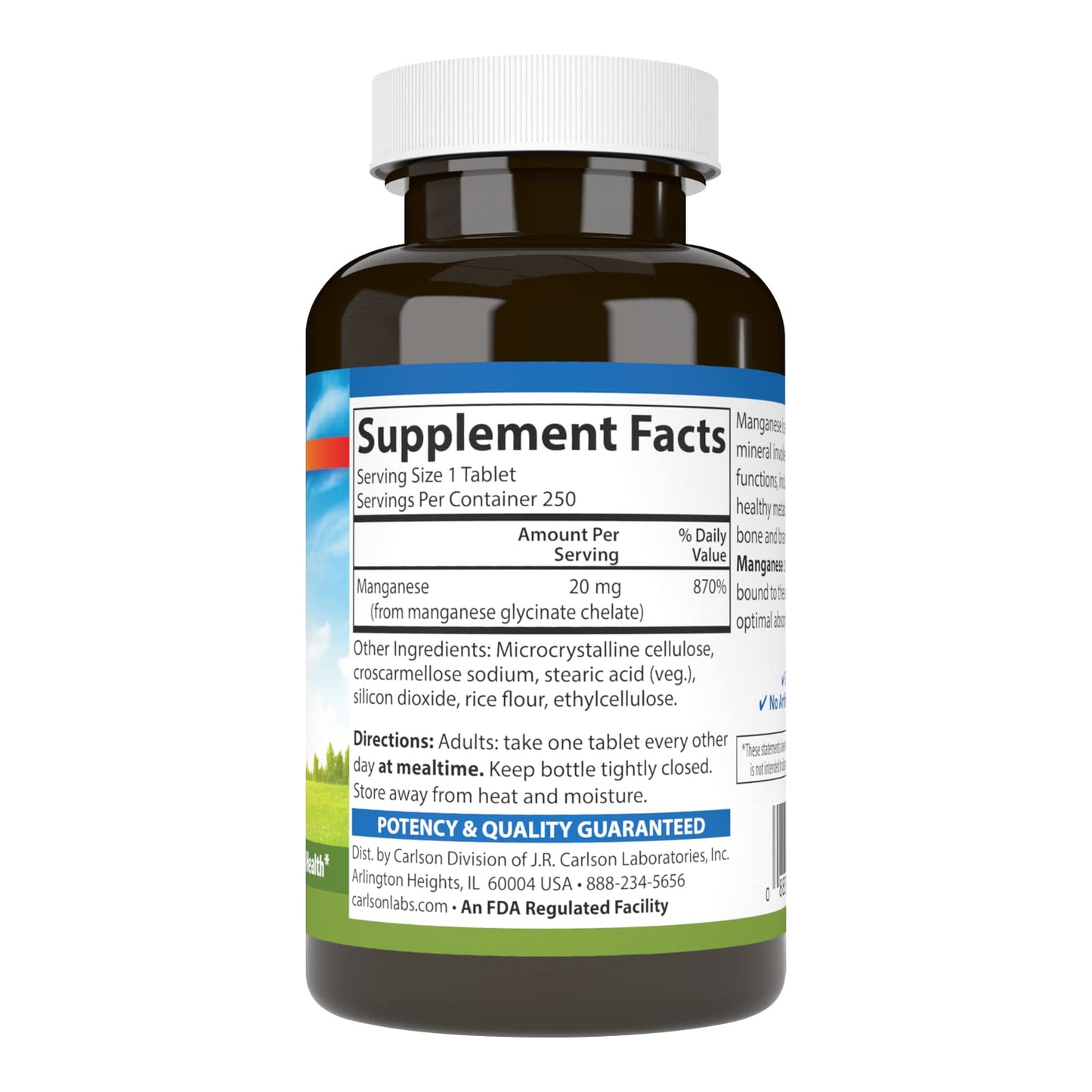 Carlson Chelated Manganese 20 mg, 250 Tablets