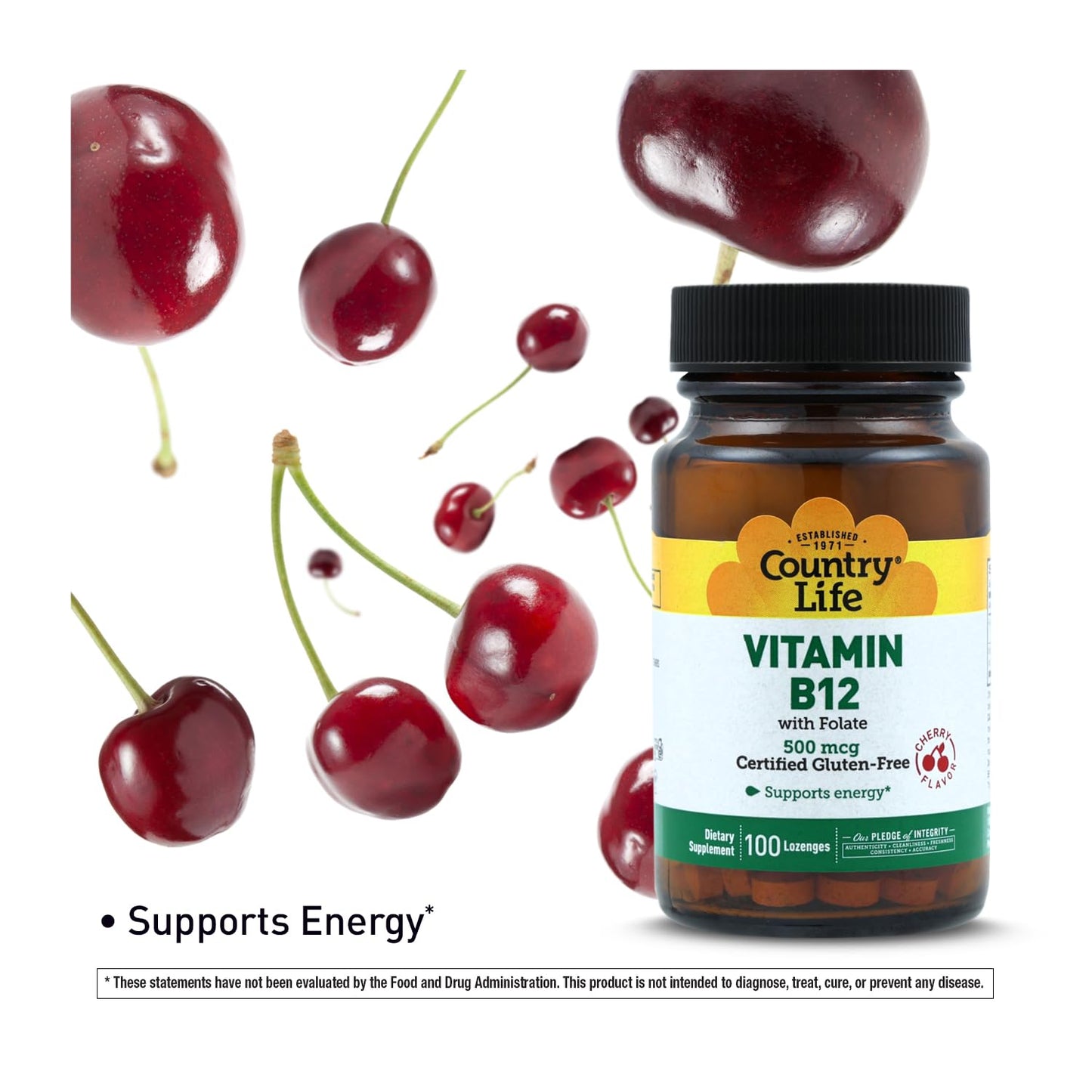 Country Life Vitamin B12 with Folate Lozenges, 100 Lozenges