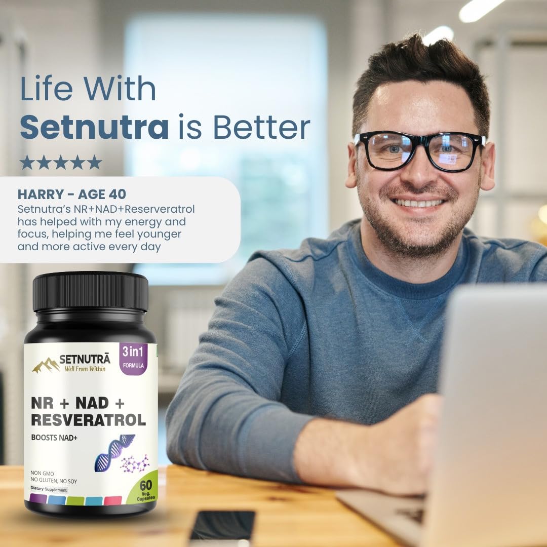 SETNUTRA Well From Within NR + NAD + Resveratrol Supplement, 3 in 1 NMN Alternative, NAD+ for Cellular Energy, Healthy Aging, Skin & Brain Support, 60 Veg Capsules
