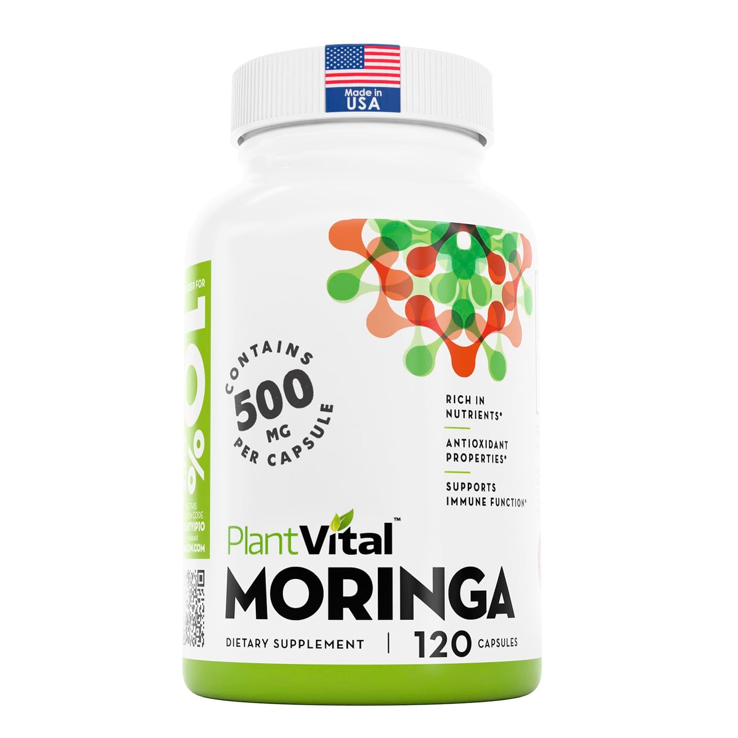 Plantvital Organic Moringa Leaf Capsules 500mg, 120 Count