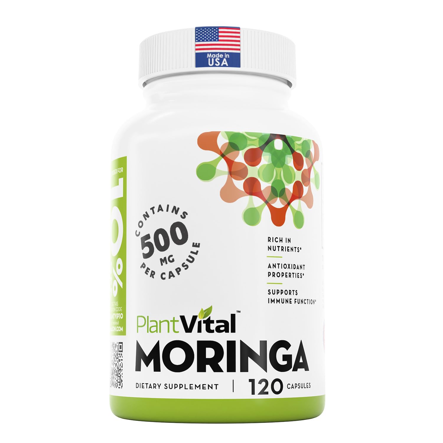 Plantvital Organic Moringa Leaf Capsules 500mg, 120 Count