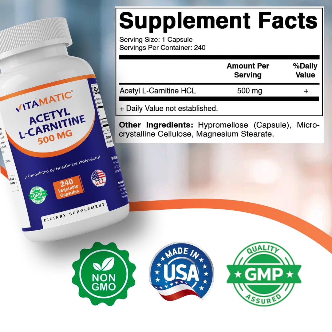 Vitamatic Acetyl L-Carnitine 500mg Capsules, 240 Count