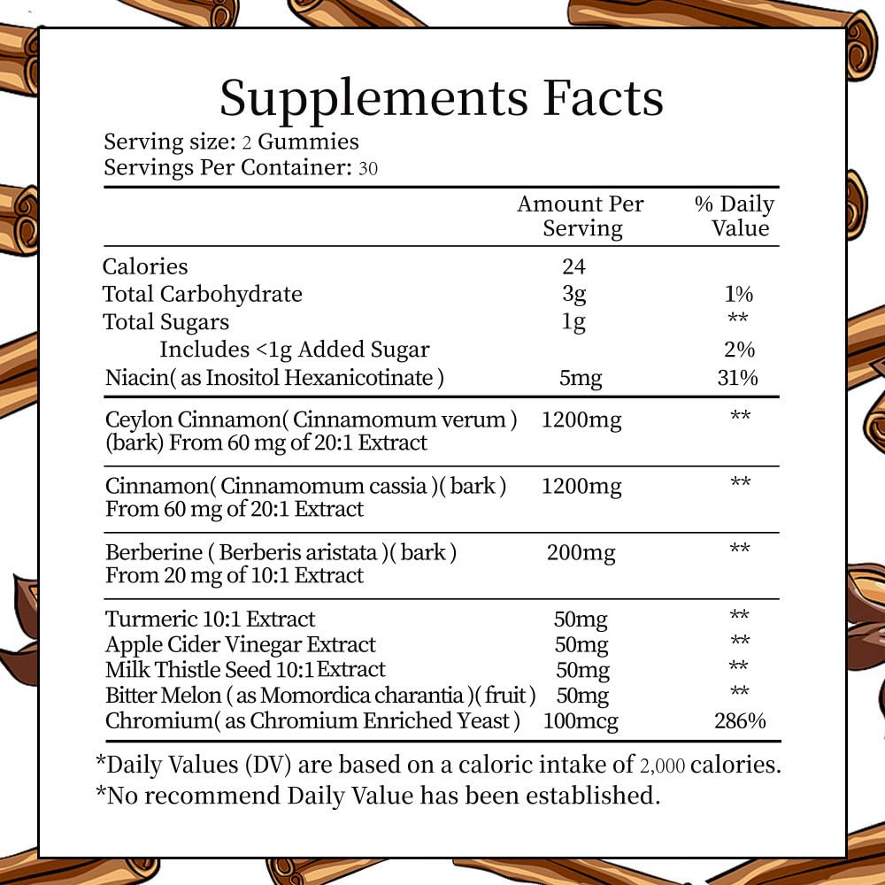 IIEltruiom Cinnamon Gummies 2400mg with Berberine, Turmeric, Apple Cider Vinegar, Bitter Melon, Chromium - Vegan, Non-GMO, 120 Gummies