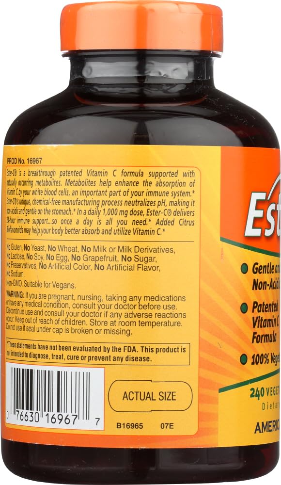 American Health Ester-C 500 with Citrus Bioflavonoids, Vegetarian Capsules, 240 Capsules