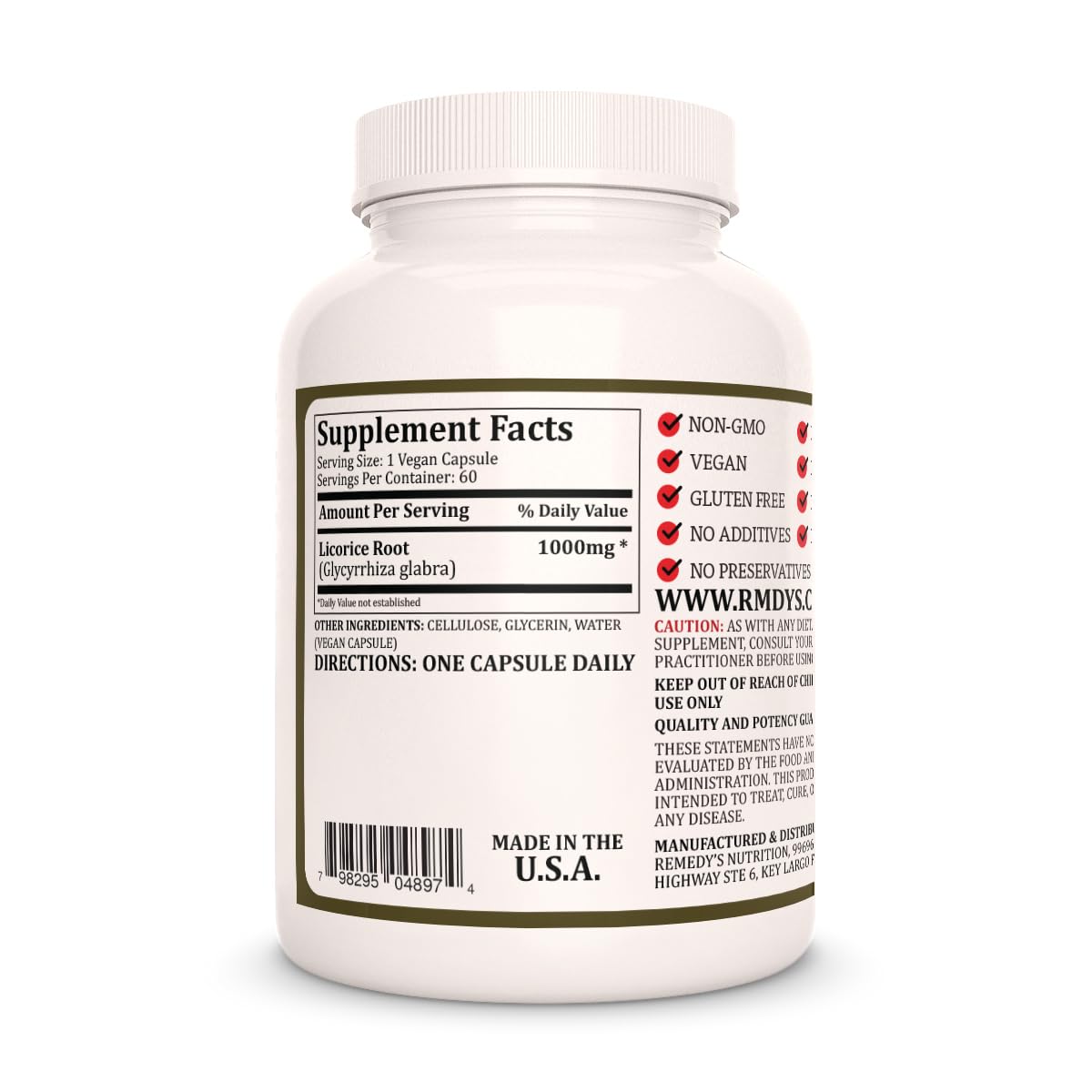 Remedy’s Nutrition Licorice Root 1000 mg Capsules, 60 Count