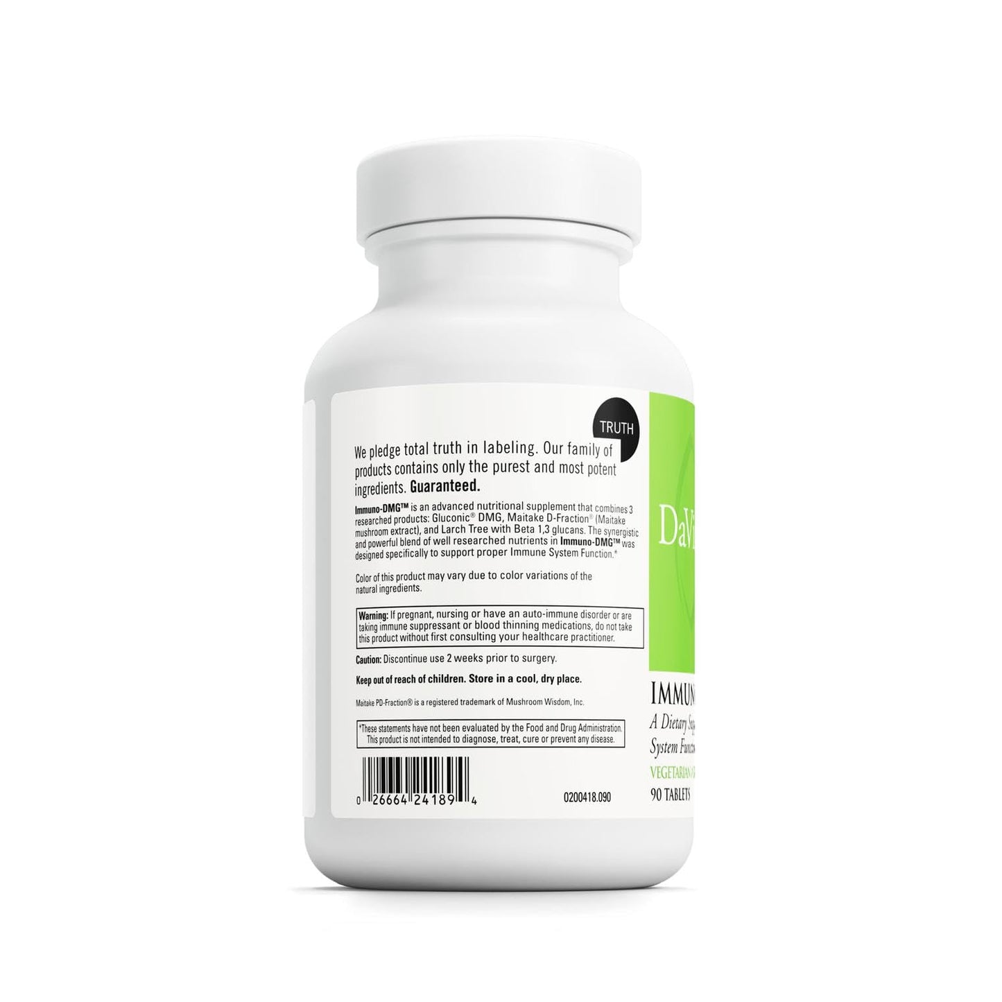 DAVINCI Immuno-DMG Dietary Supplement to Balance and Support Immune System Functions with DMG, Maitake Powder, Larch Tree and Beta Glucan - Gluten-Free, 90 Vegetarian Tablets