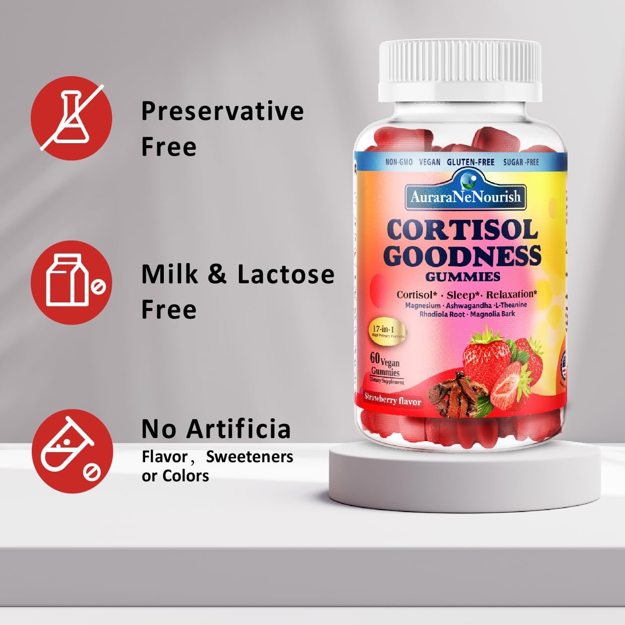 AuraraNeNourish Cortisol Supplements Gummies 60 Count
