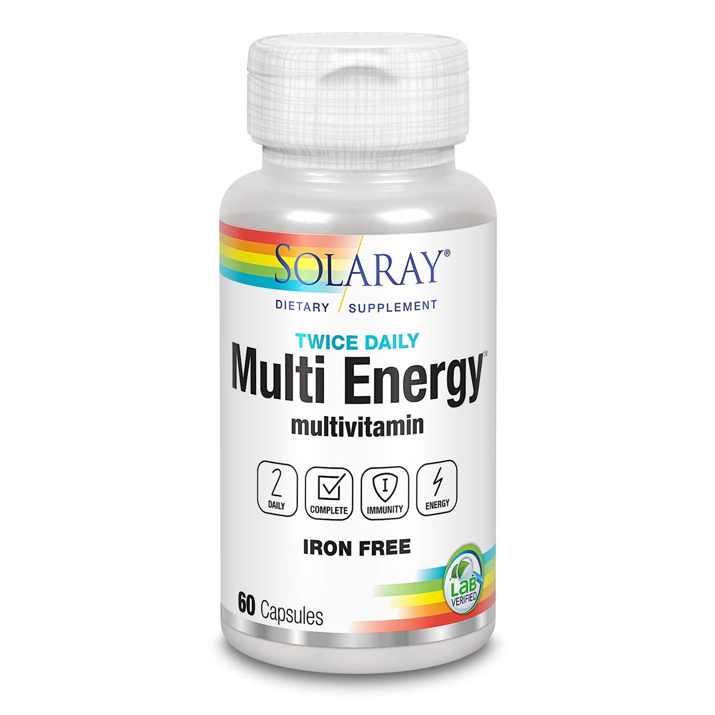 SOLARAY Twice Daily Multi Energy Multivitamin, Iron Free Capsule, 60 Count