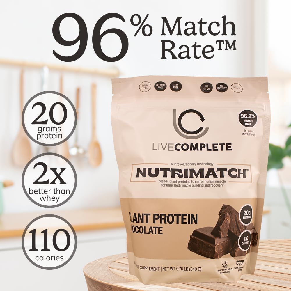 LiveComplete NutriMatch Plant Protein Powder Chocolate, 12.3 oz