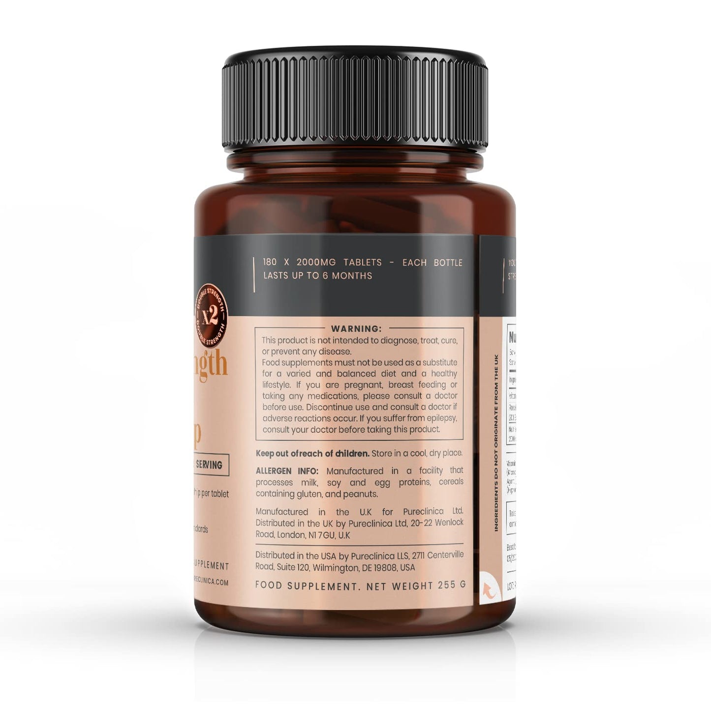 Pureclinica Vitamin C with Rosehip – 2000mg (1000mg VIT C & 1000mg Rosehip Extract) x 180 Tablets