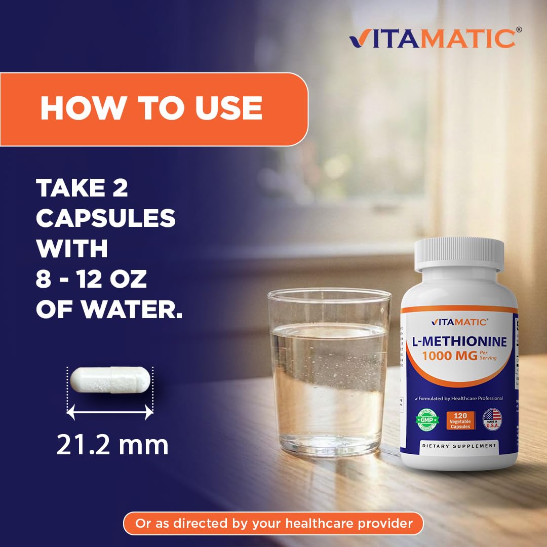 Vitamatic L-Methionine 1000 mg Capsule, 120 Count