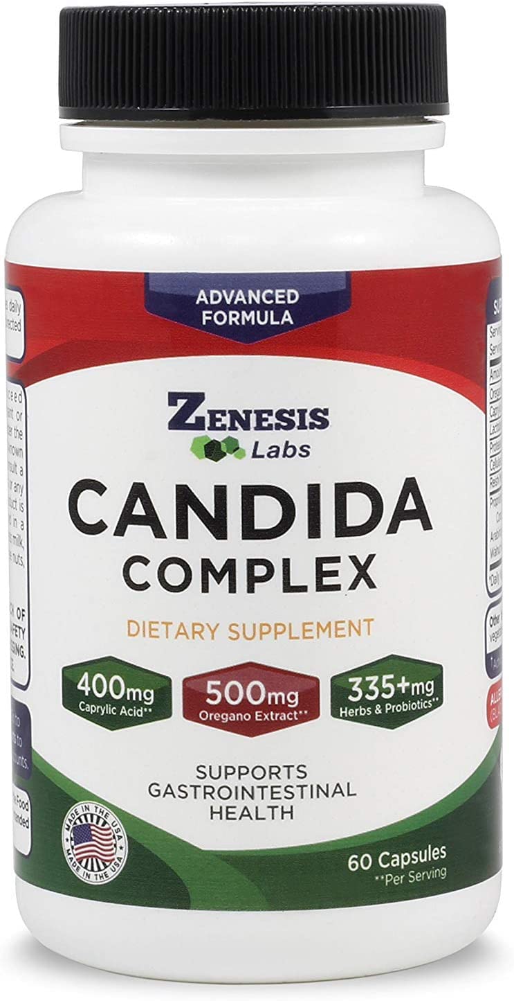 Zenesis Labs Candida Complex Cleanse Detox Caprylic Acid Supplement with Oregano Extract, Probiotics, Enzymes 180 Capsules