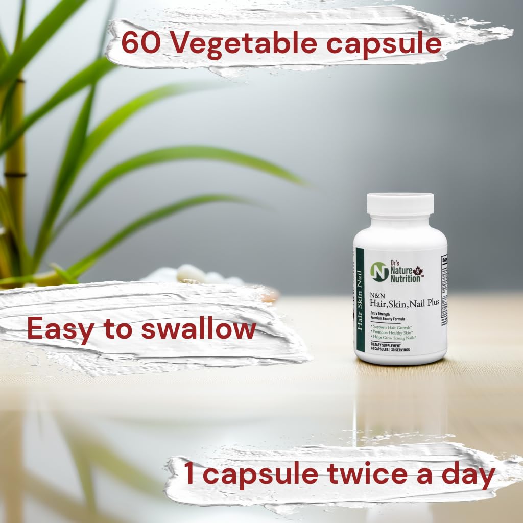Dr's Nature & Nutrition Hair, Skin & Nail Plus Vitamin Supplement with Biotin 5000mcg, Bamboo Extract, Collagen Support, 60 Capsules