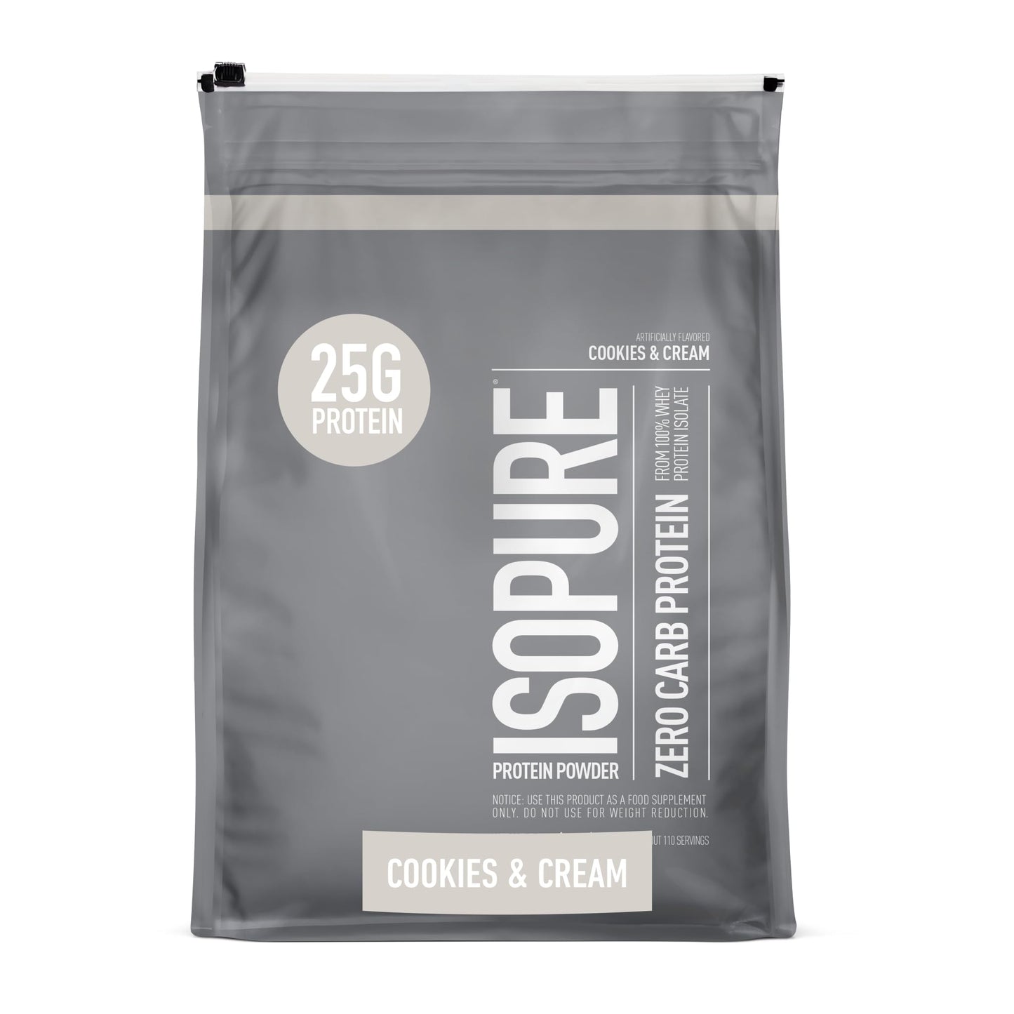 Isopure Zero Carb 100% Pure Whey Isolate Protein Powder, Cookies & Cream, 120