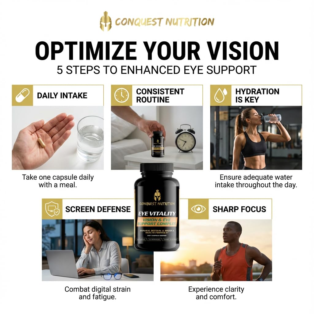 Conquest Nutrition Eye Vitality Vision & Eye Support, Enhance Eye Health, Bilberry, Lutein, Zeaxanthin Capsules, 60