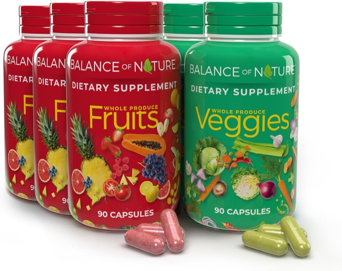 Balance of Nature Whole Food Supplement with Fruit and Vegetable Ingredients for Women, Men, and Kids 540 Capsules