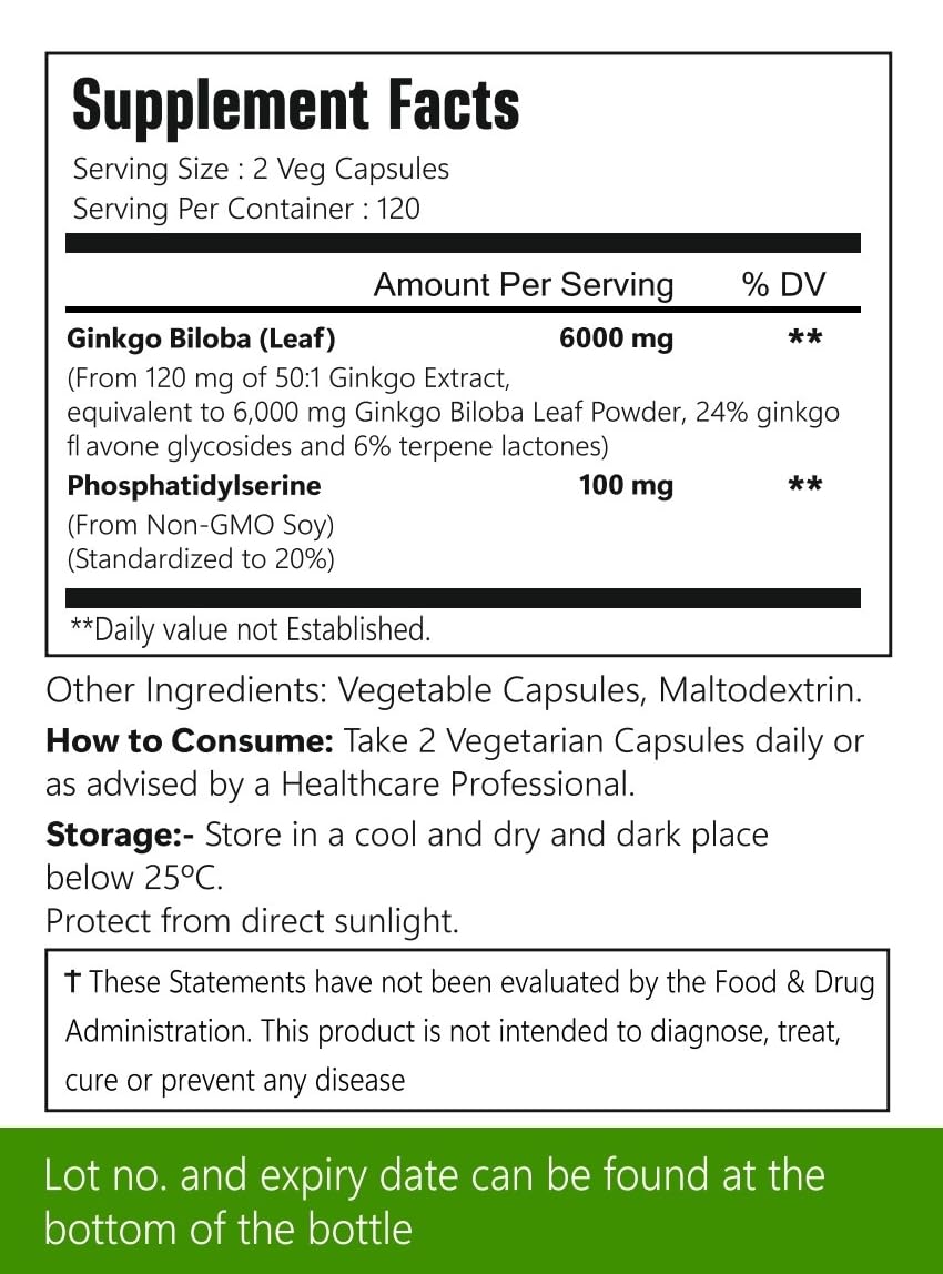 VitaCosmoX Ginkgo Biloba with Phosphatidylserine Complex Capsules, 240 Vegetarian Capsules