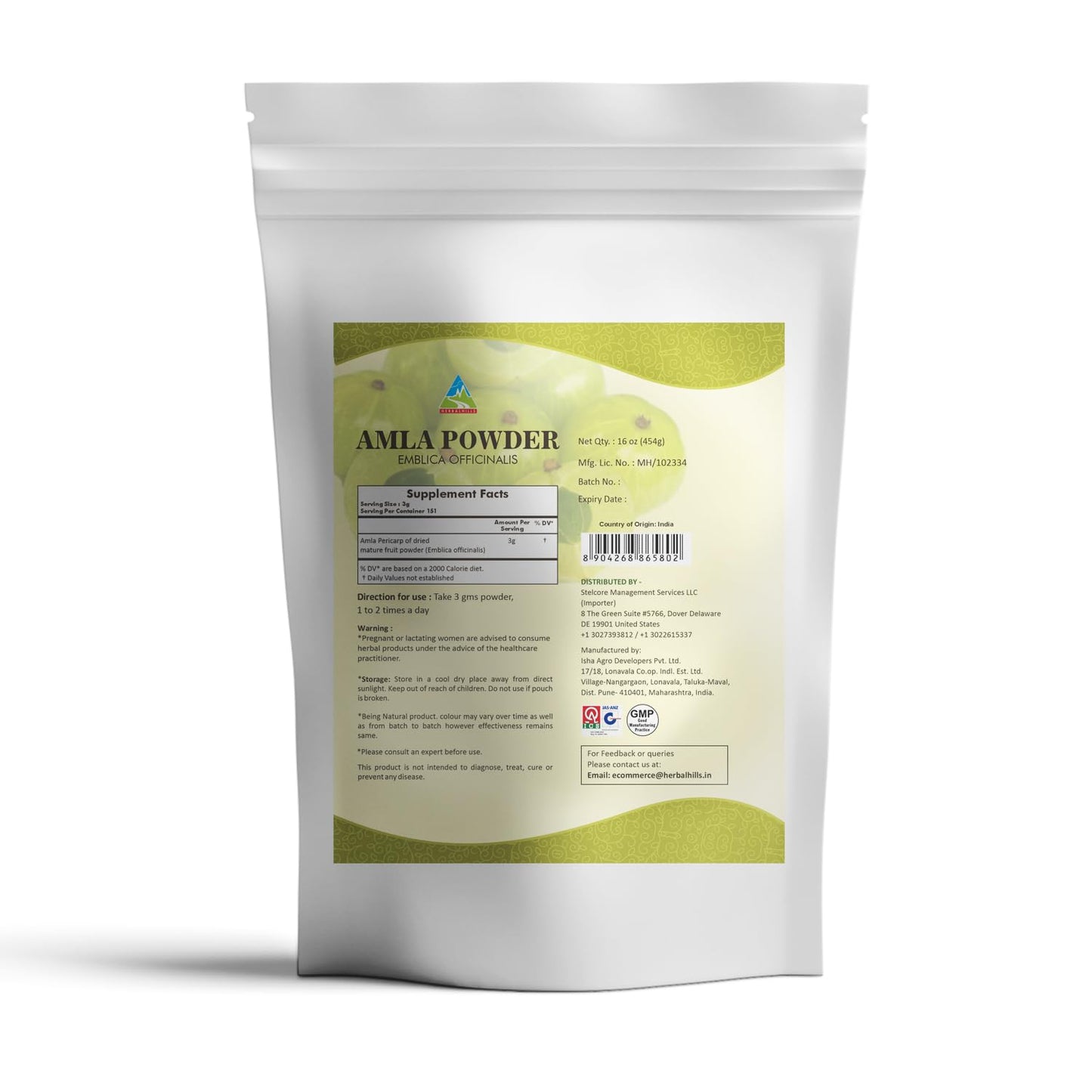 Herbal Hills Amla Powder 16 Ounce
