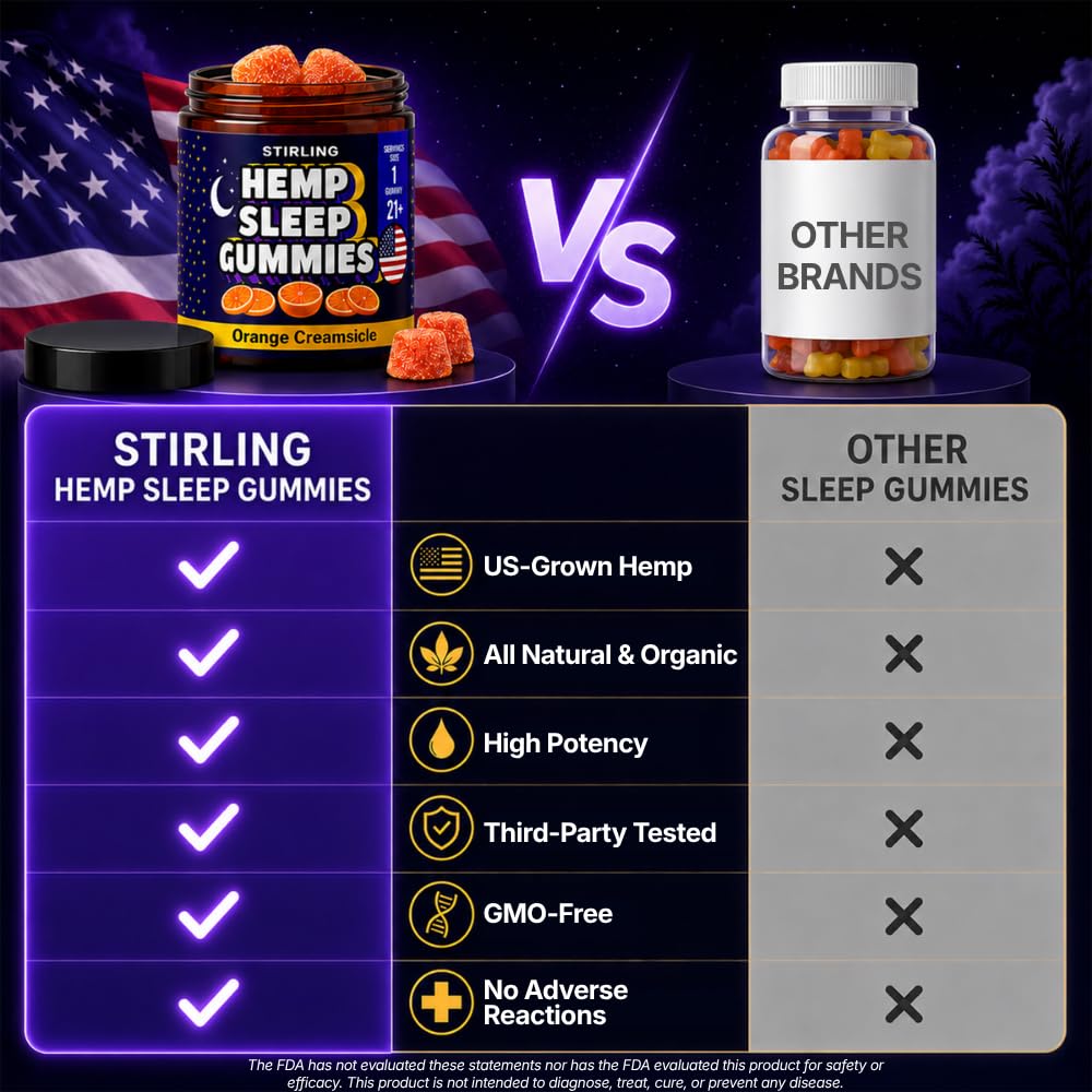 STIRLING Sleep Gummies with Hemp Seed Oil, Orange Creamsicle Flavor, 30 Count