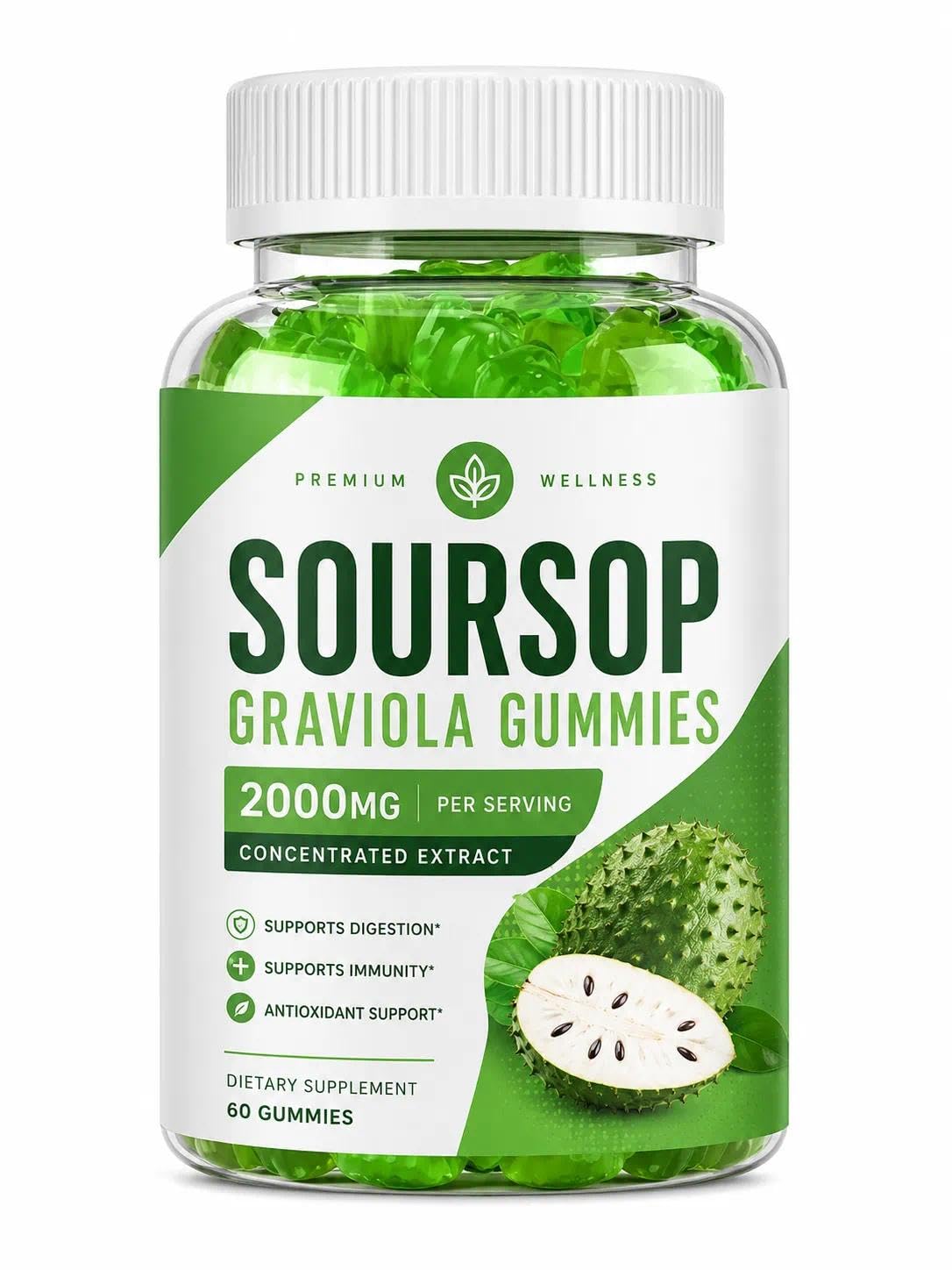 TINDEDLY Simply Sours Soursop Graviola Gummies Gummy 60 Count
