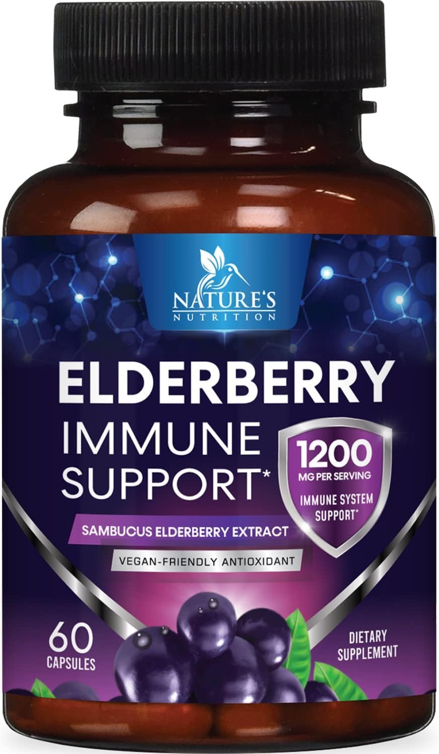 Nature's Nutrition European Elderberry Fruit Extract 1200mg Per Serving Capsules, 60 Count
