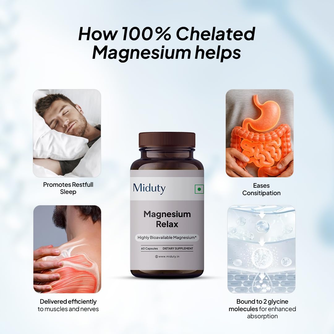 Miduty Magnesium Relax-Oxide & Magnesium Bisglycinate with Vitamin B6 Capsules, 60 Count