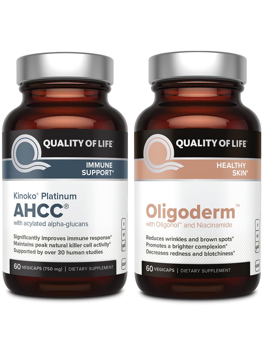 Quality of Life Kinoko Platinum AHCC Mushroom Extract and Oligoderm with Oligonol Lychee Extract Powder, 2