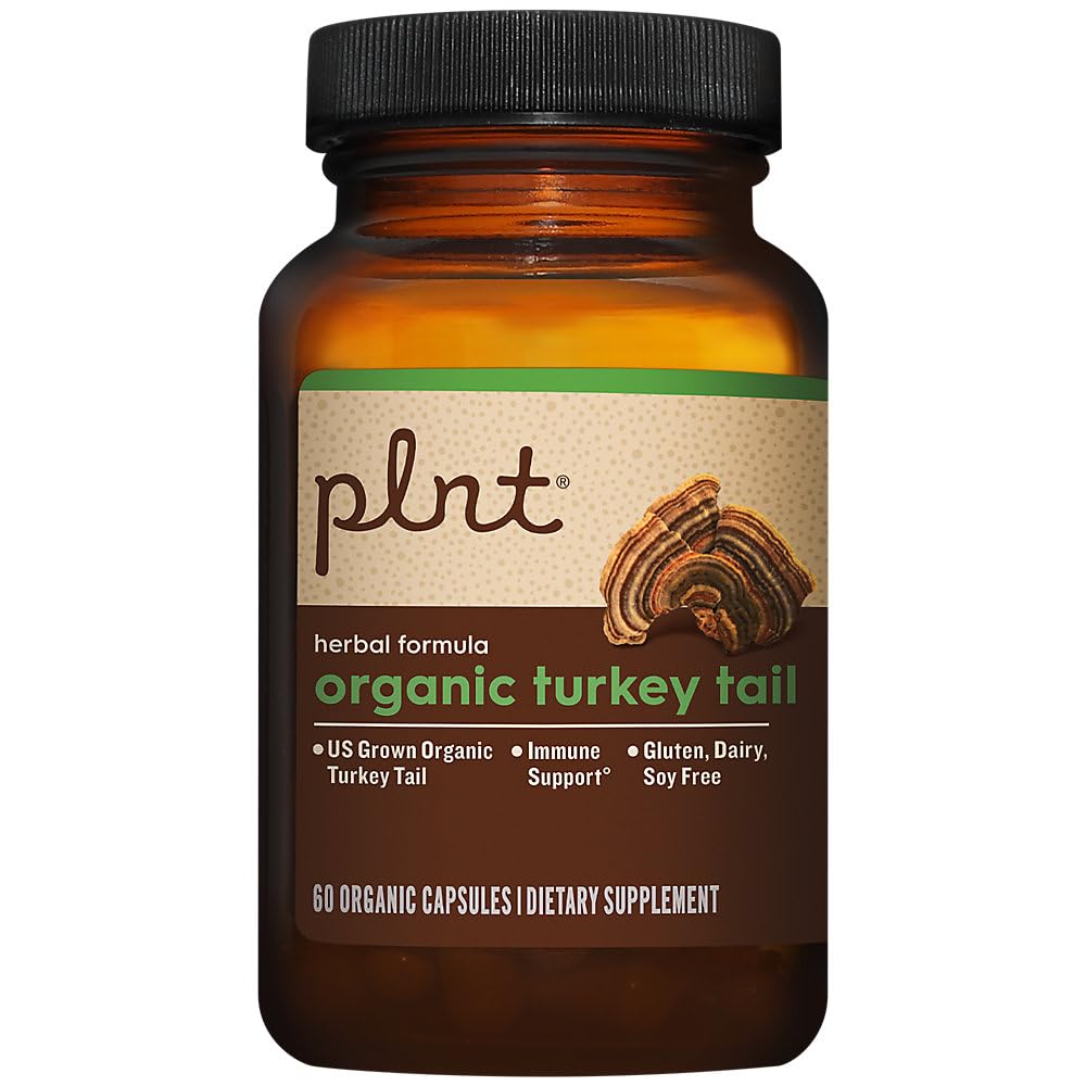 plnt Organic Turkey Tail Mushroom Herbal Formula for Immune Support, 60 Capsules