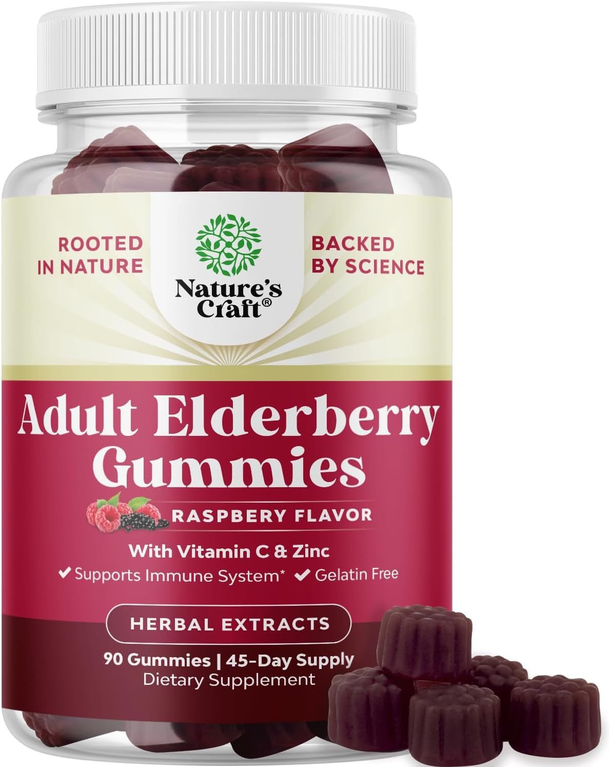 Natures Craft Elderberry Vitamin C and Zinc Gummies 90 Count